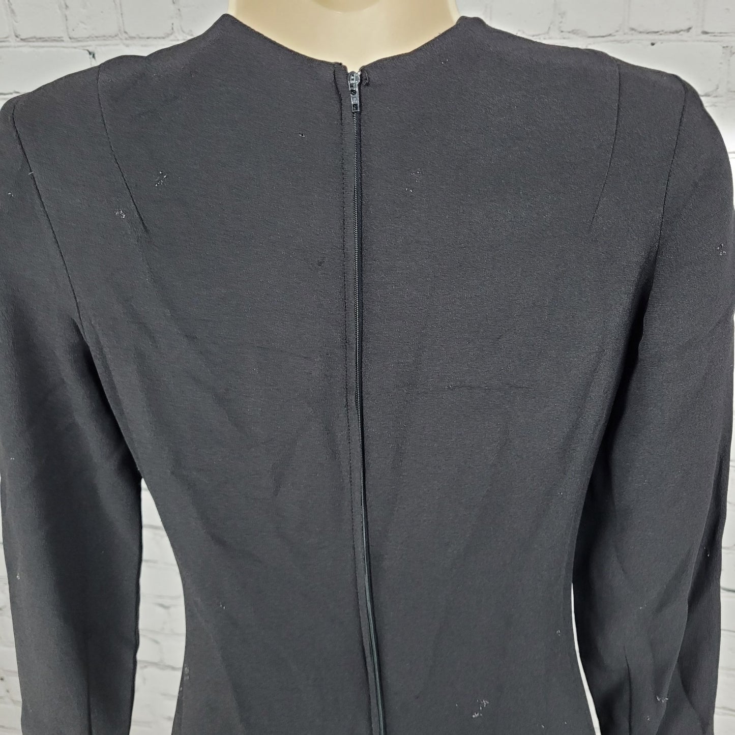 VTG Robert Courtney Black Long Sleeve Ruched Lined Back Zip Midi Dress Size XS