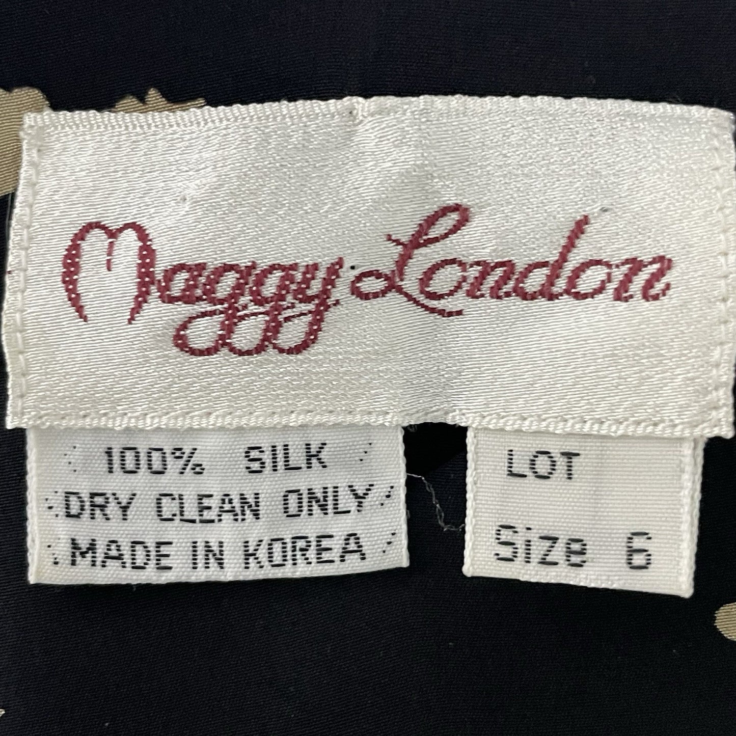 Maggy London Black 100% Silk Lightweight Short Sleeve Unlined Midi Dress Size 6