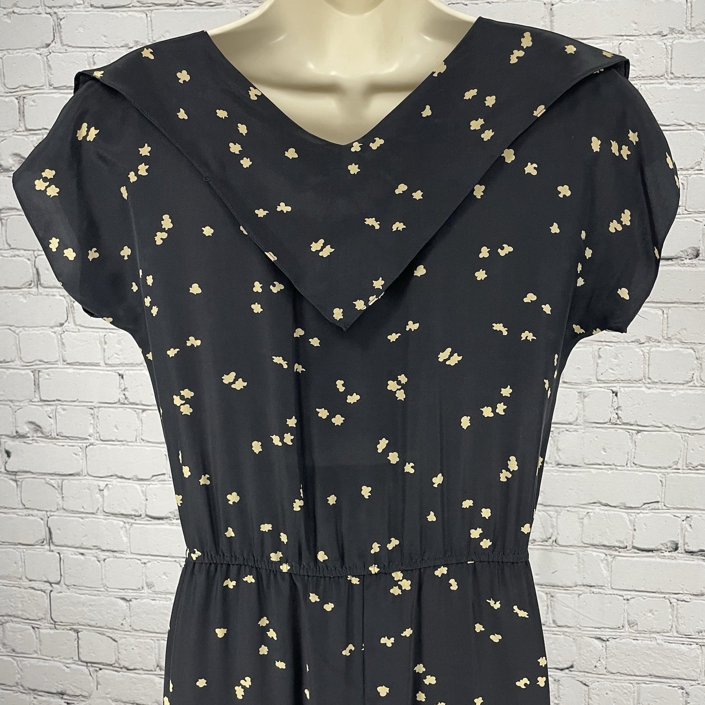 Maggy London Black 100% Silk Lightweight Short Sleeve Unlined Midi Dress Size 6