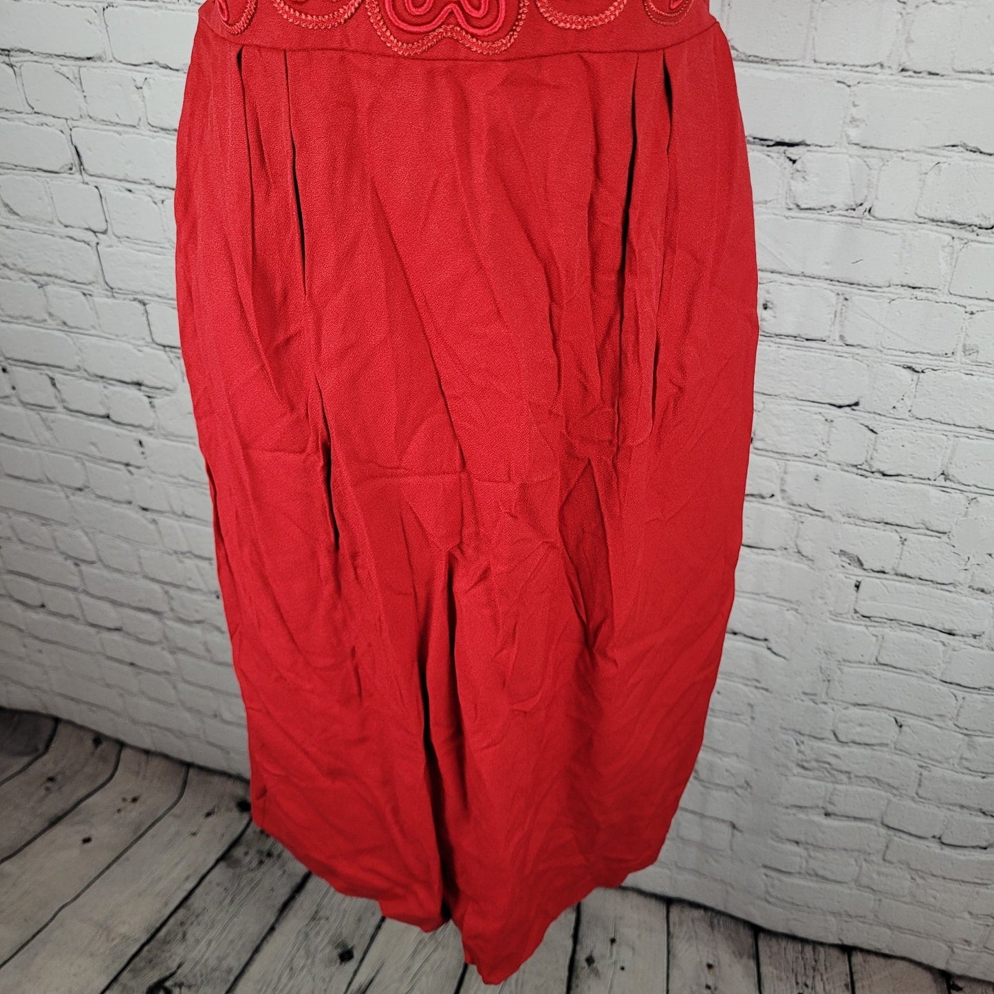 VTG John Roberts Red Embellished Waist Tie Short Sleeve Midi Dress USA Size 6