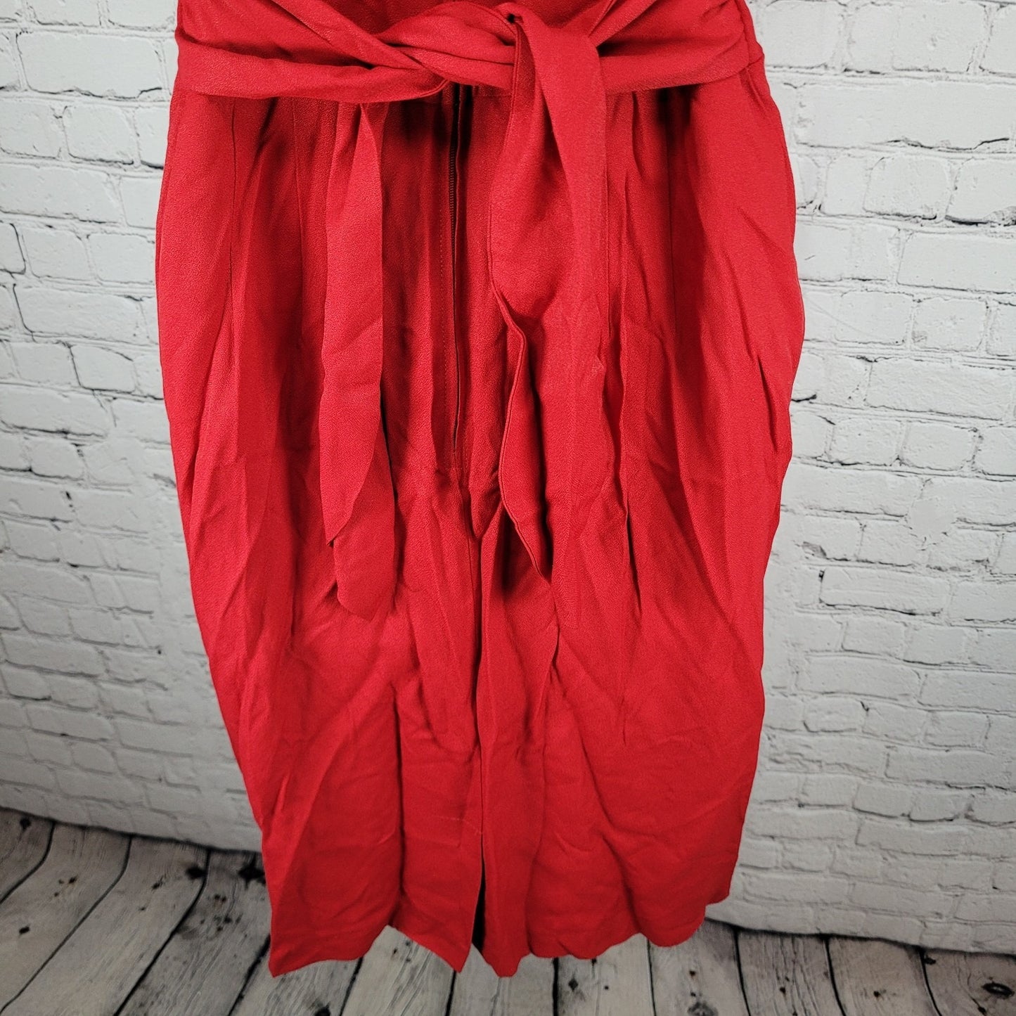 VTG John Roberts Red Embellished Waist Tie Short Sleeve Midi Dress USA Size 6