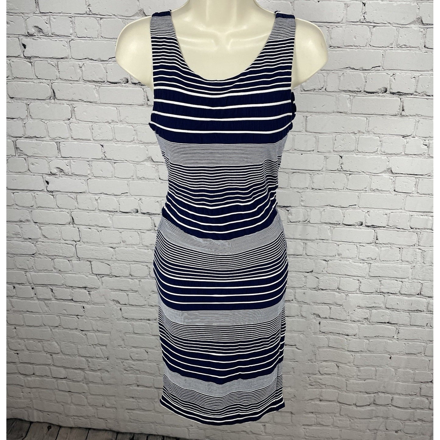 Maeve Anthropologie Navy Striped Sleeveless Stretch Sheath Dress Size Small S