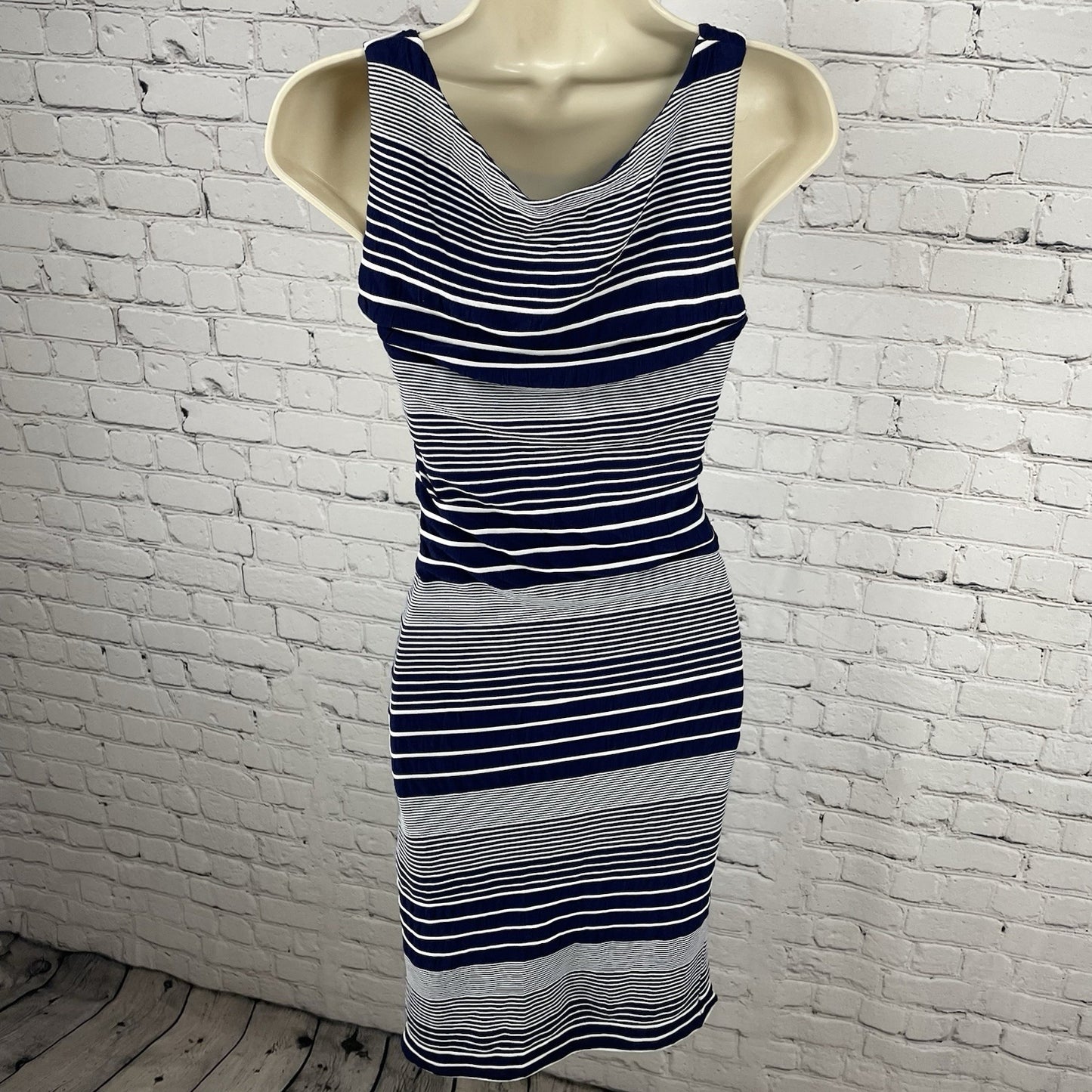 Maeve Anthropologie Navy Striped Sleeveless Stretch Sheath Dress Size Small S