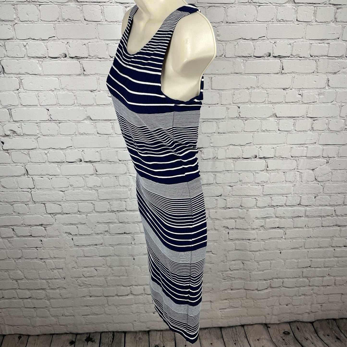 Maeve Anthropologie Navy Striped Sleeveless Stretch Sheath Dress Size Small S