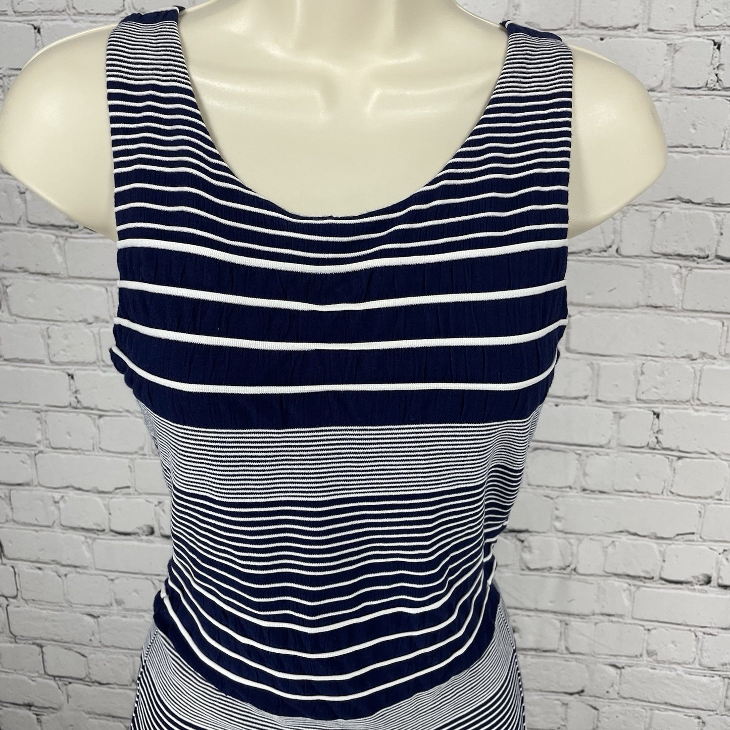 Maeve Anthropologie Navy Striped Sleeveless Stretch Sheath Dress Size Small S