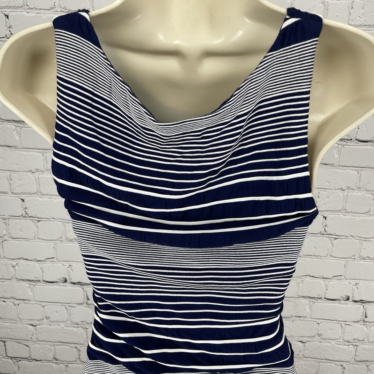 Maeve Anthropologie Navy Striped Sleeveless Stretch Sheath Dress Size Small S