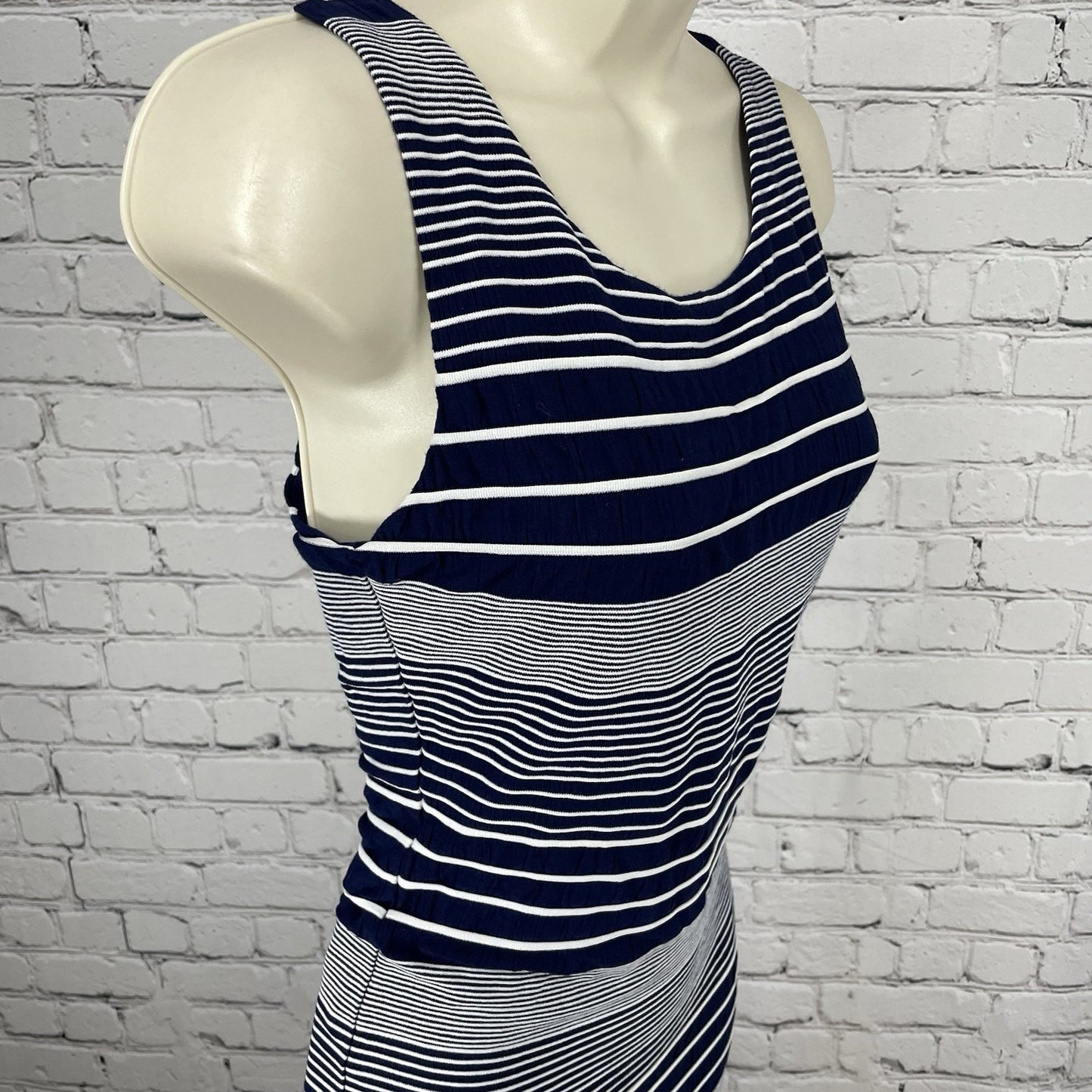 Maeve Anthropologie Navy Striped Sleeveless Stretch Sheath Dress Size Small S