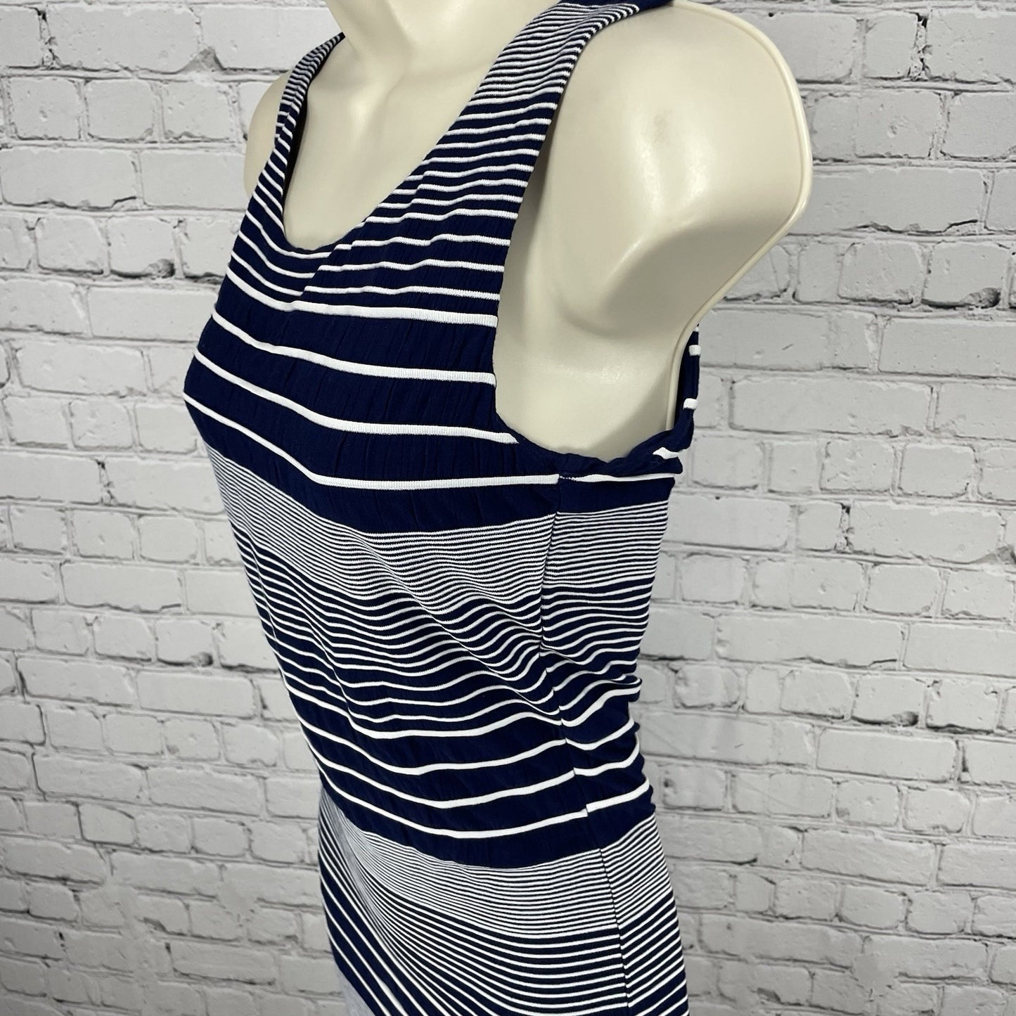 Maeve Anthropologie Navy Striped Sleeveless Stretch Sheath Dress Size Small S