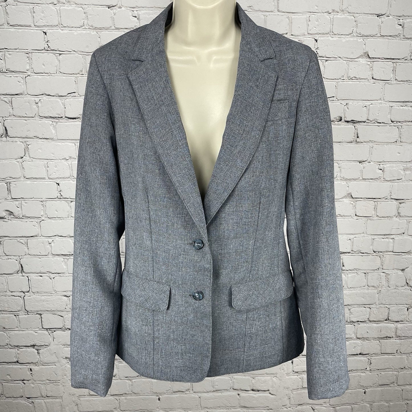 VTG The Towner Grey & Blue Check 2 Button Blazer Jacket USA Union Made Size 9/10
