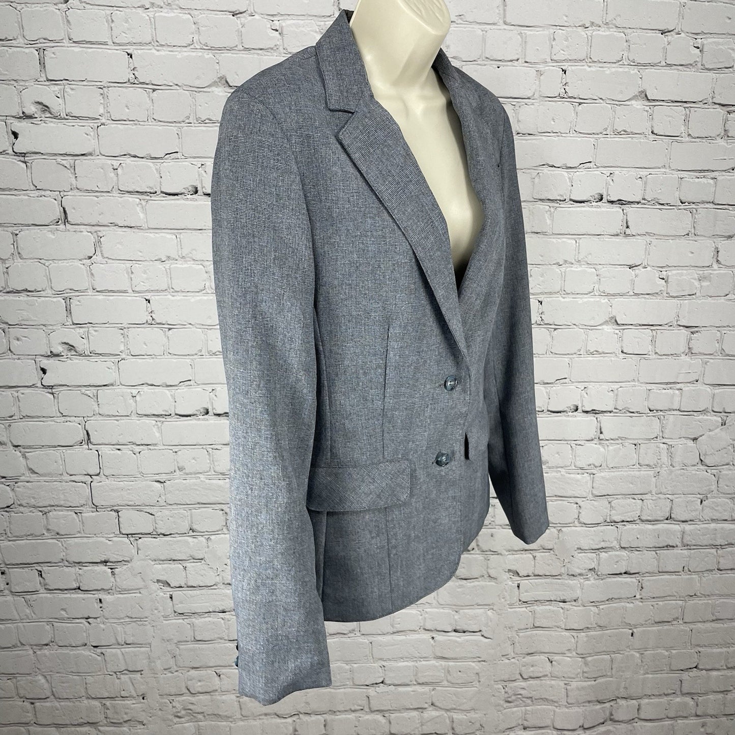 VTG The Towner Grey & Blue Check 2 Button Blazer Jacket USA Union Made Size 9/10