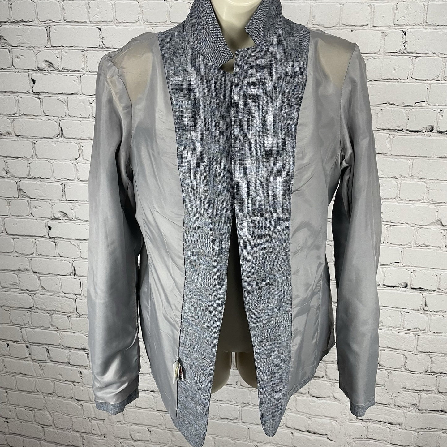 VTG The Towner Grey & Blue Check 2 Button Blazer Jacket USA Union Made Size 9/10