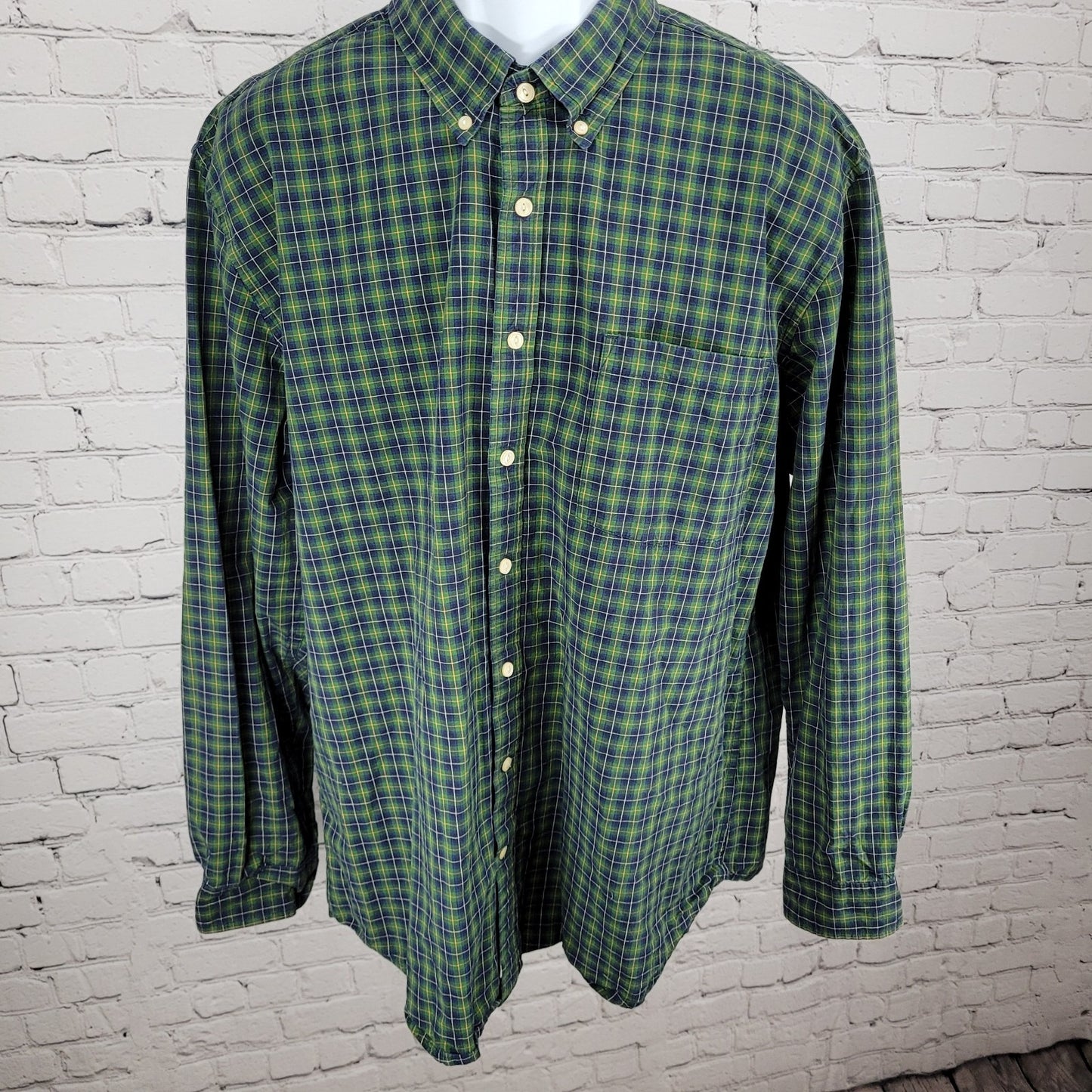 The Foundry Blue & Green Plaid Cotton Button Down Long Sleeve Shirt Size XLT