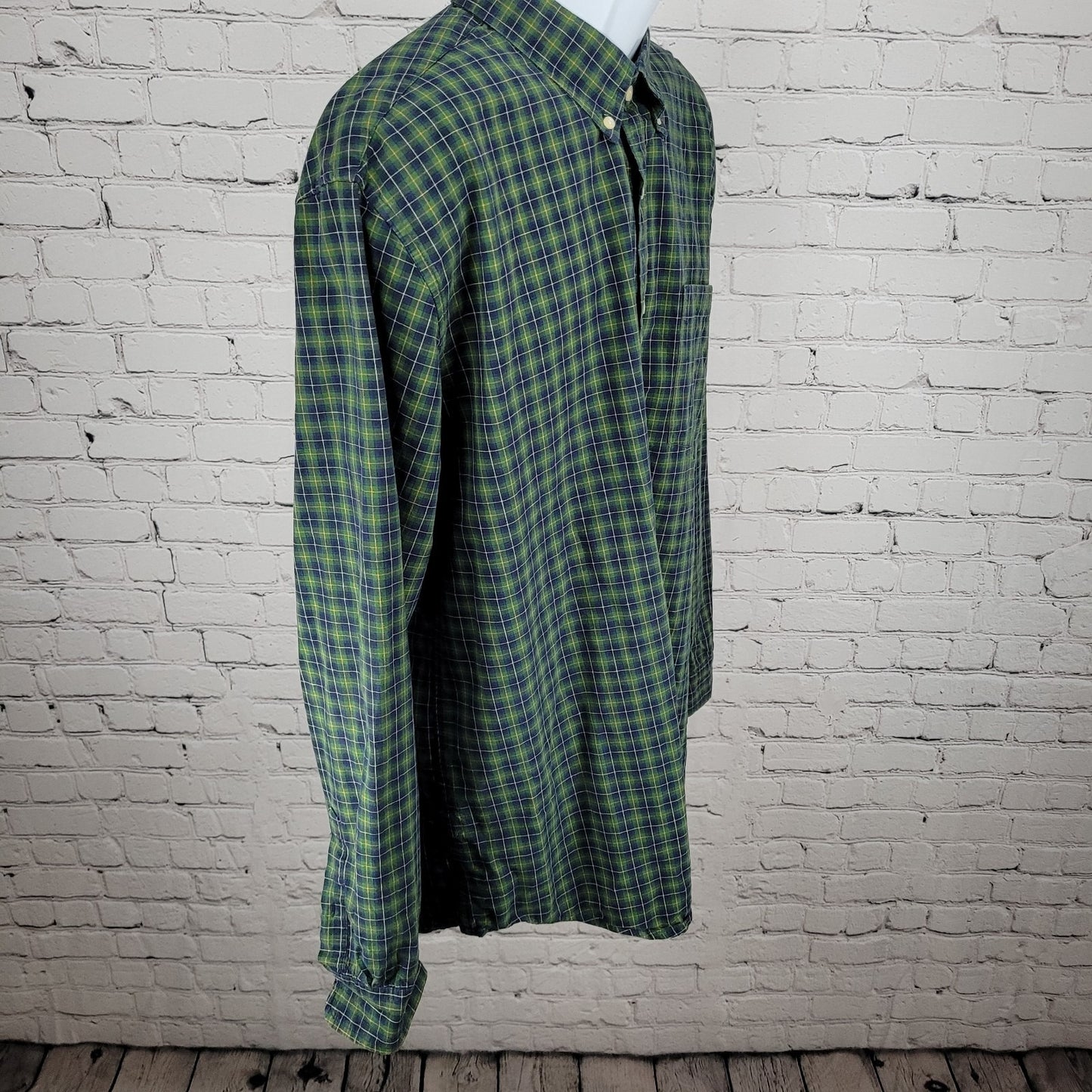 The Foundry Blue & Green Plaid Cotton Button Down Long Sleeve Shirt Size XLT