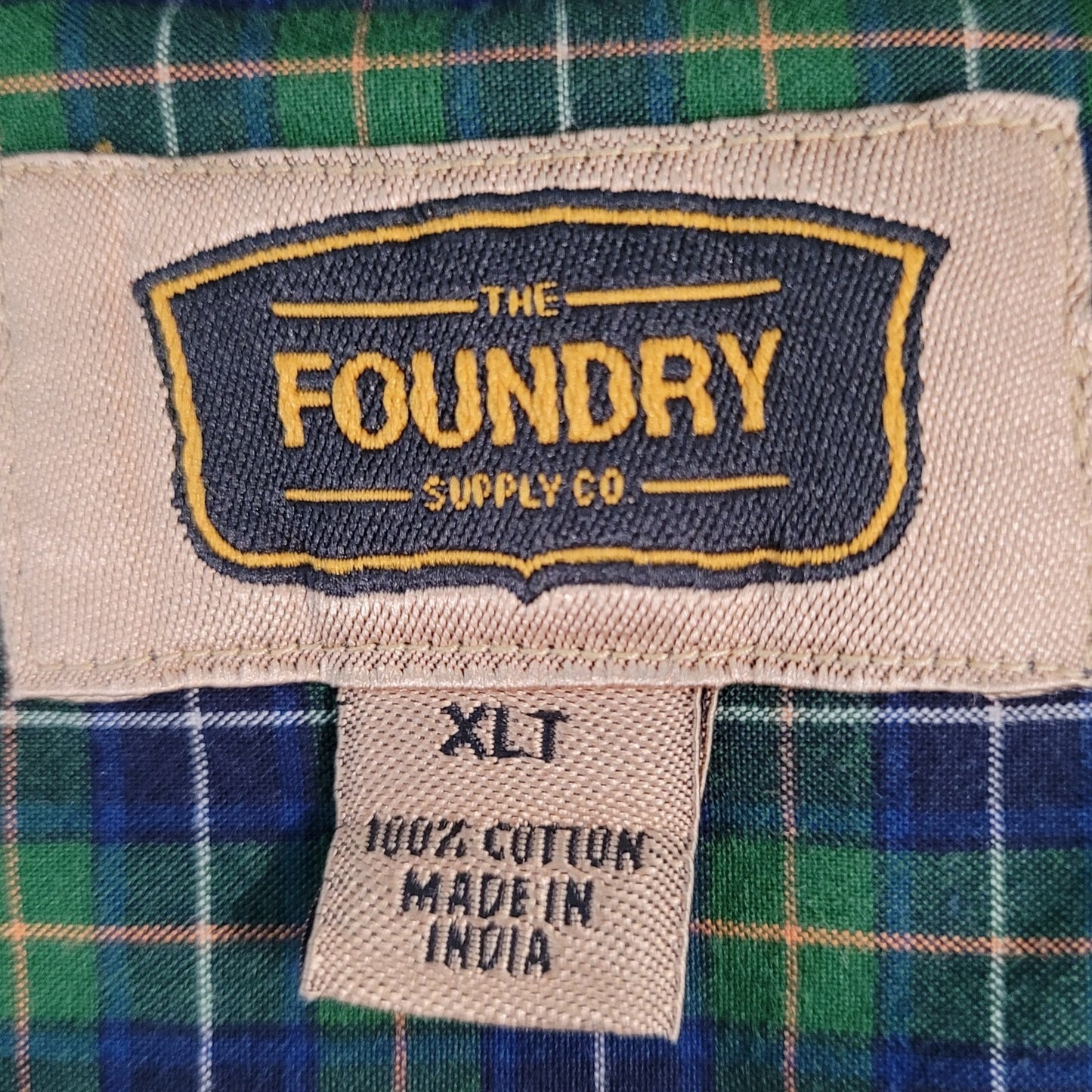 The Foundry Blue & Green Plaid Cotton Button Down Long Sleeve Shirt Size XLT