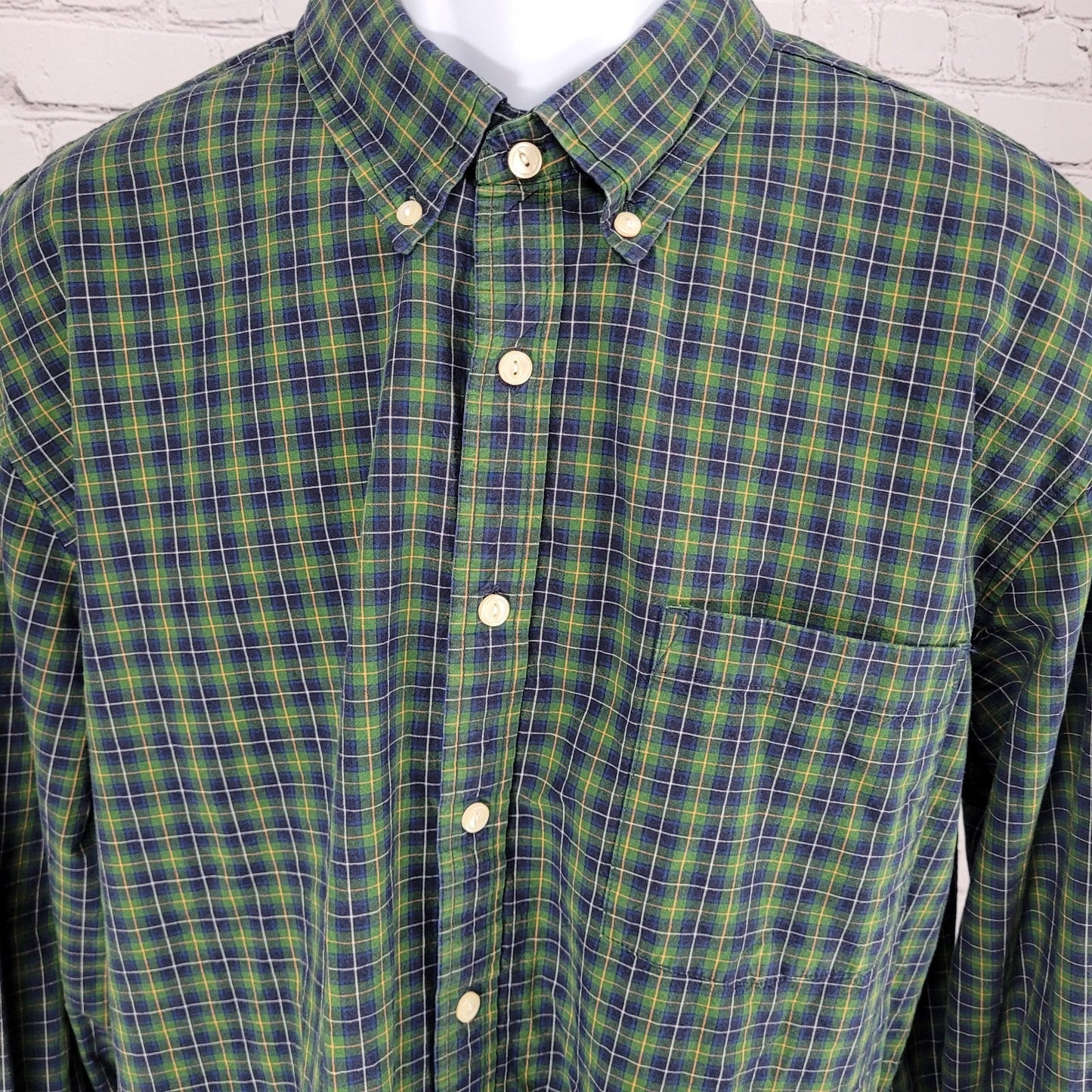 The Foundry Blue & Green Plaid Cotton Button Down Long Sleeve Shirt Size XLT