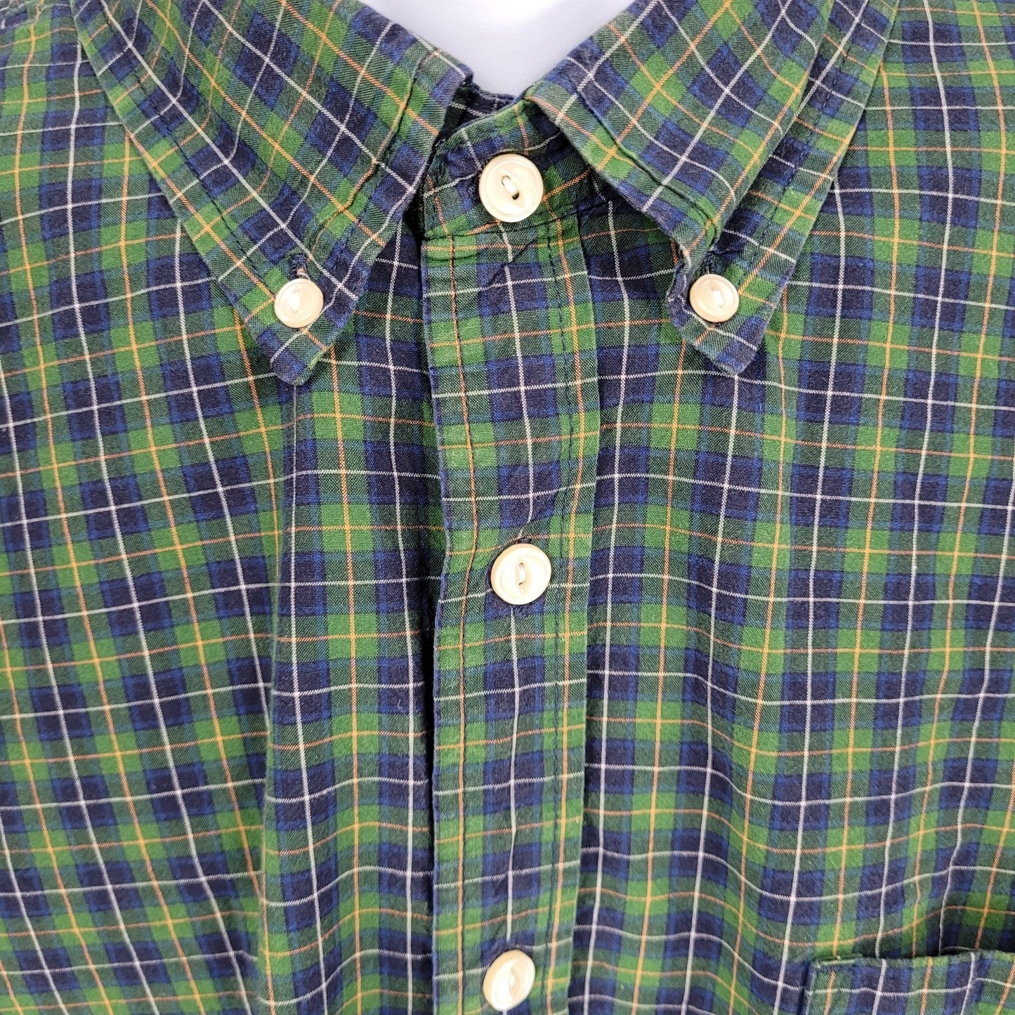 The Foundry Blue & Green Plaid Cotton Button Down Long Sleeve Shirt Size XLT