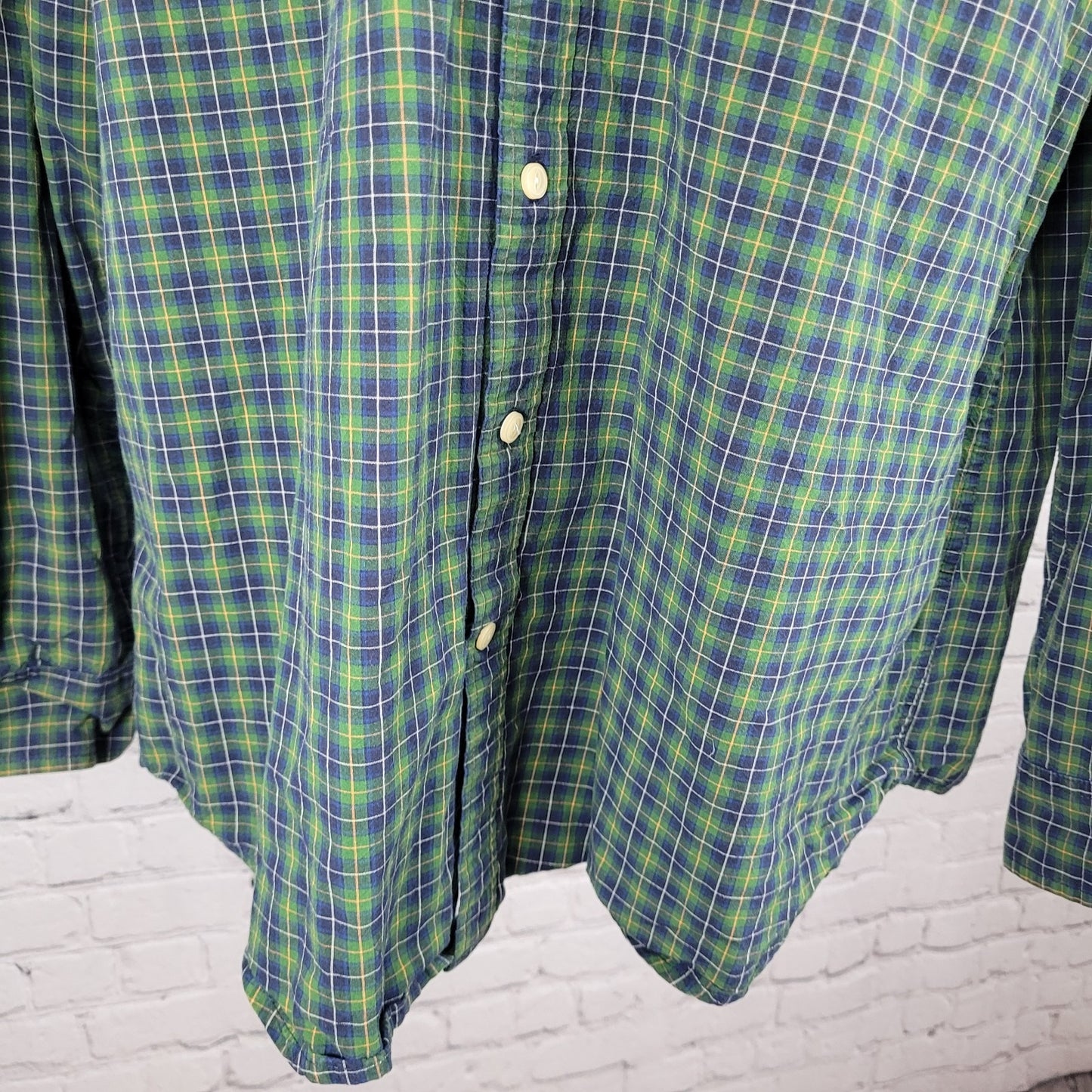 The Foundry Blue & Green Plaid Cotton Button Down Long Sleeve Shirt Size XLT