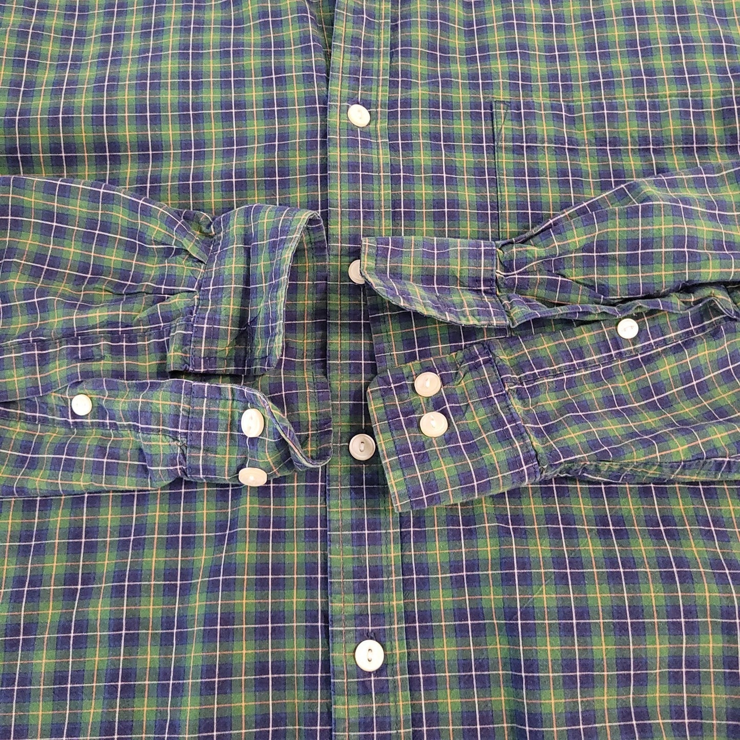 The Foundry Blue & Green Plaid Cotton Button Down Long Sleeve Shirt Size XLT