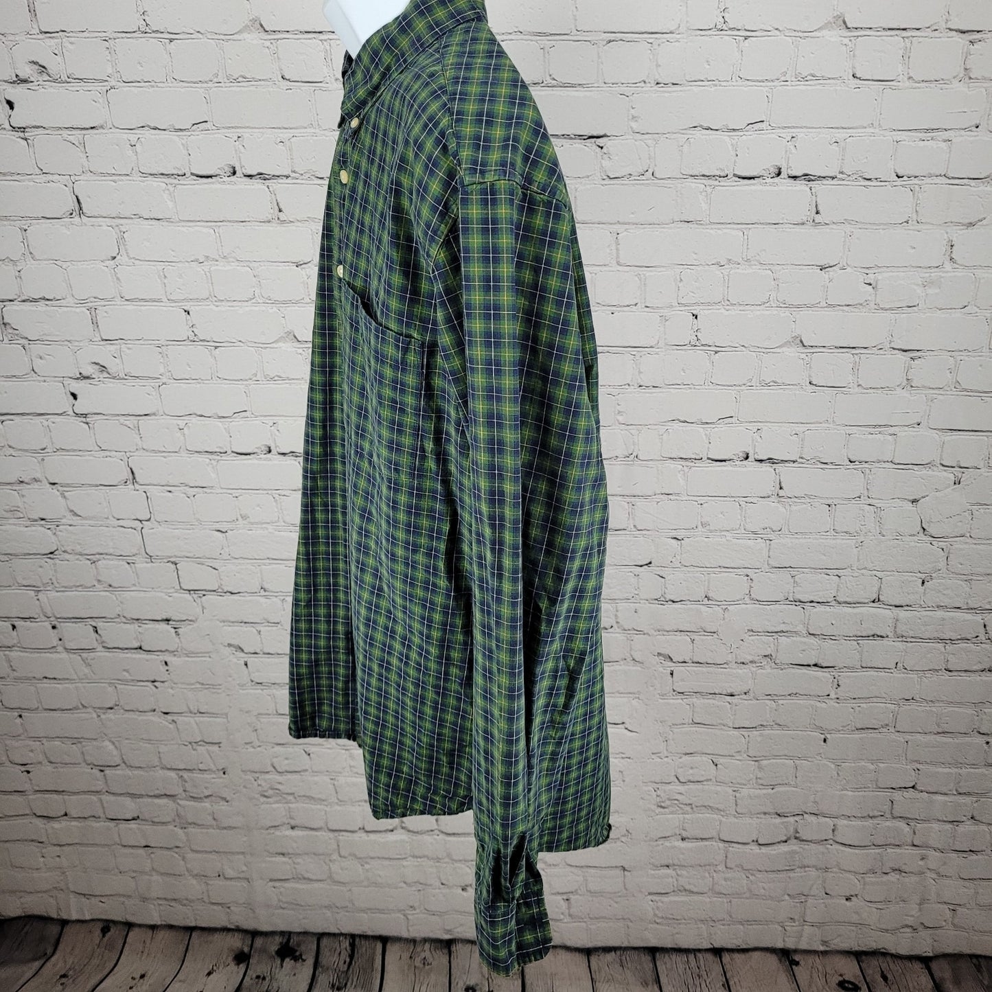 The Foundry Blue & Green Plaid Cotton Button Down Long Sleeve Shirt Size XLT