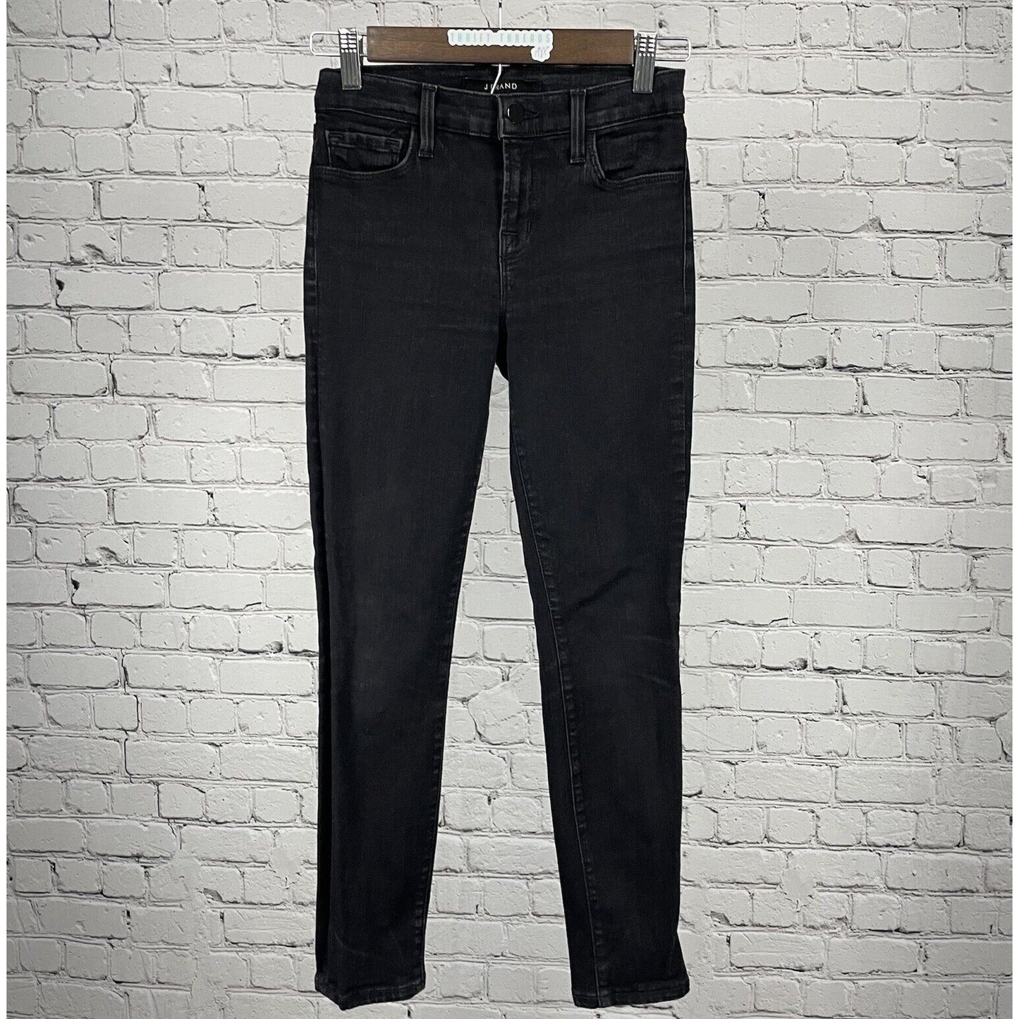 J Brand Black Denim Skinny Jean Mid Rise Stretch USA Made Size 25 (25x25.5)