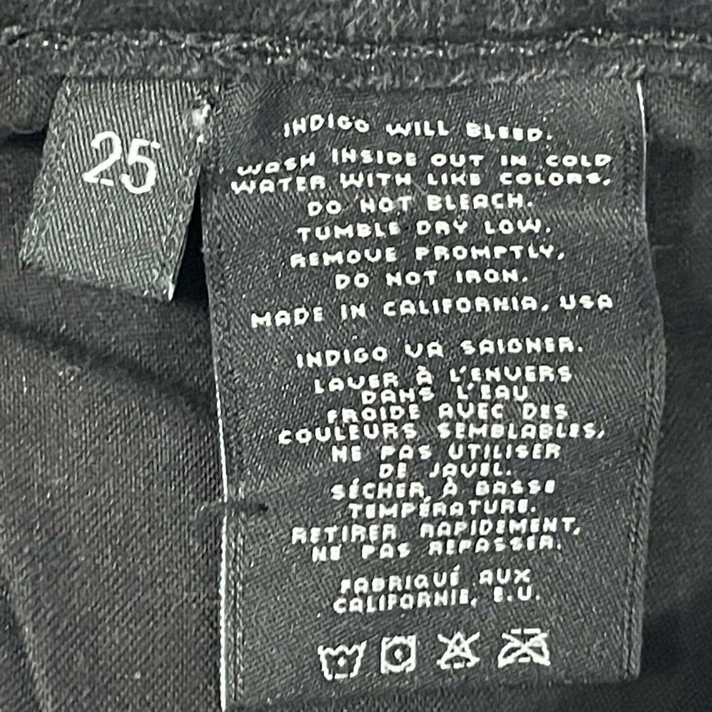 J Brand Black Denim Skinny Jean Mid Rise Stretch USA Made Size 25 (25x25.5)