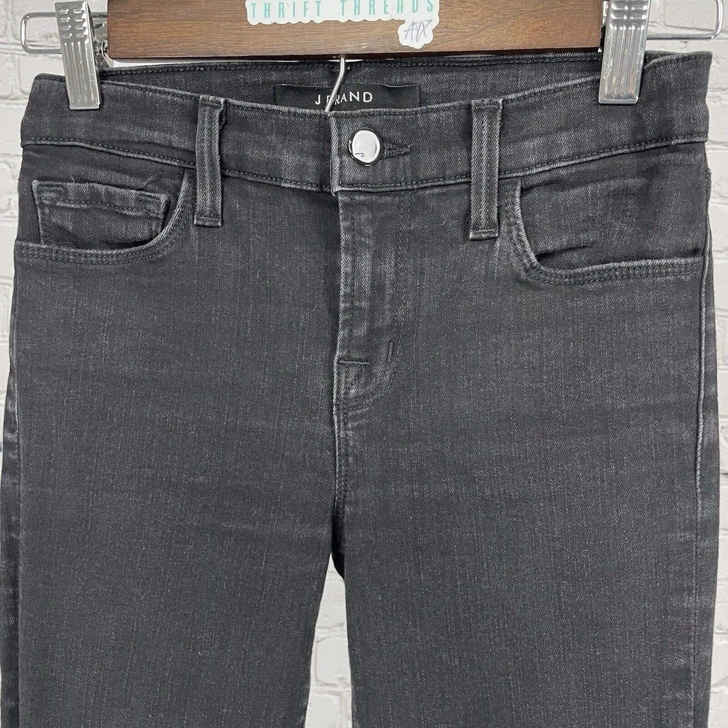 J Brand Black Denim Skinny Jean Mid Rise Stretch USA Made Size 25 (25x25.5)