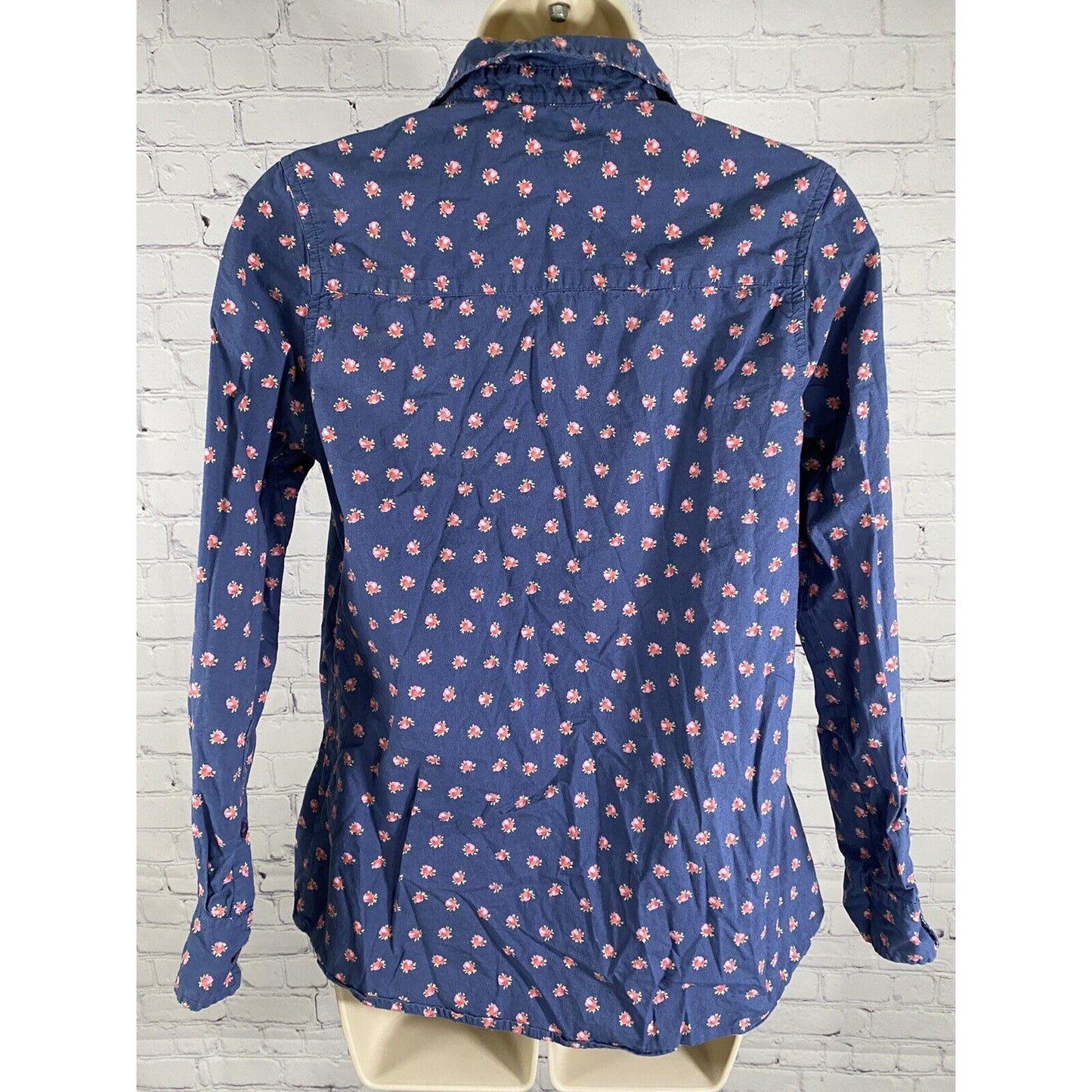 Tommy Girl Blue Floral Long Sleeve Button Up Collared Shirt Pockets Juniors L