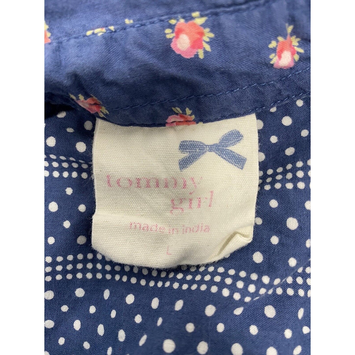 Tommy Girl Blue Floral Long Sleeve Button Up Collared Shirt Pockets Juniors L