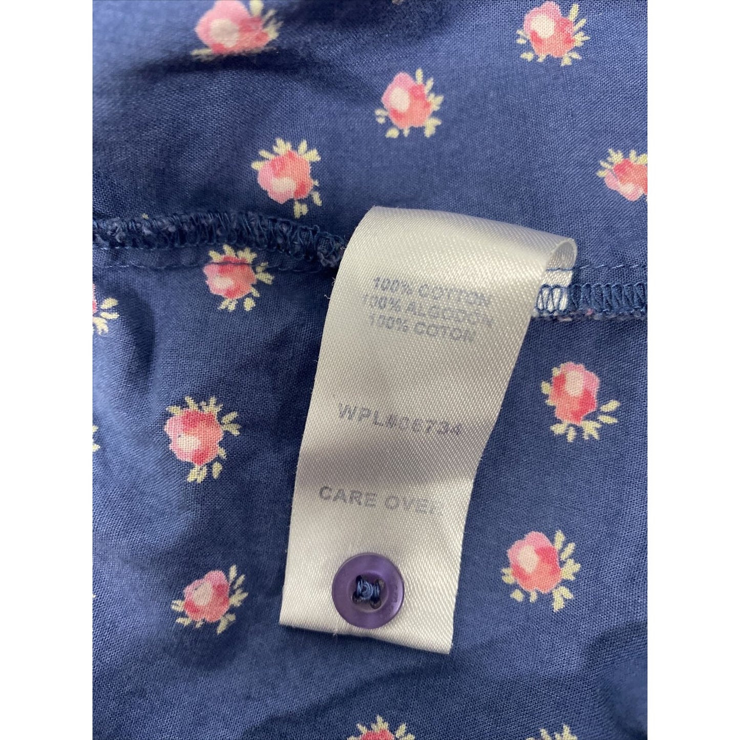 Tommy Girl Blue Floral Long Sleeve Button Up Collared Shirt Pockets Juniors L
