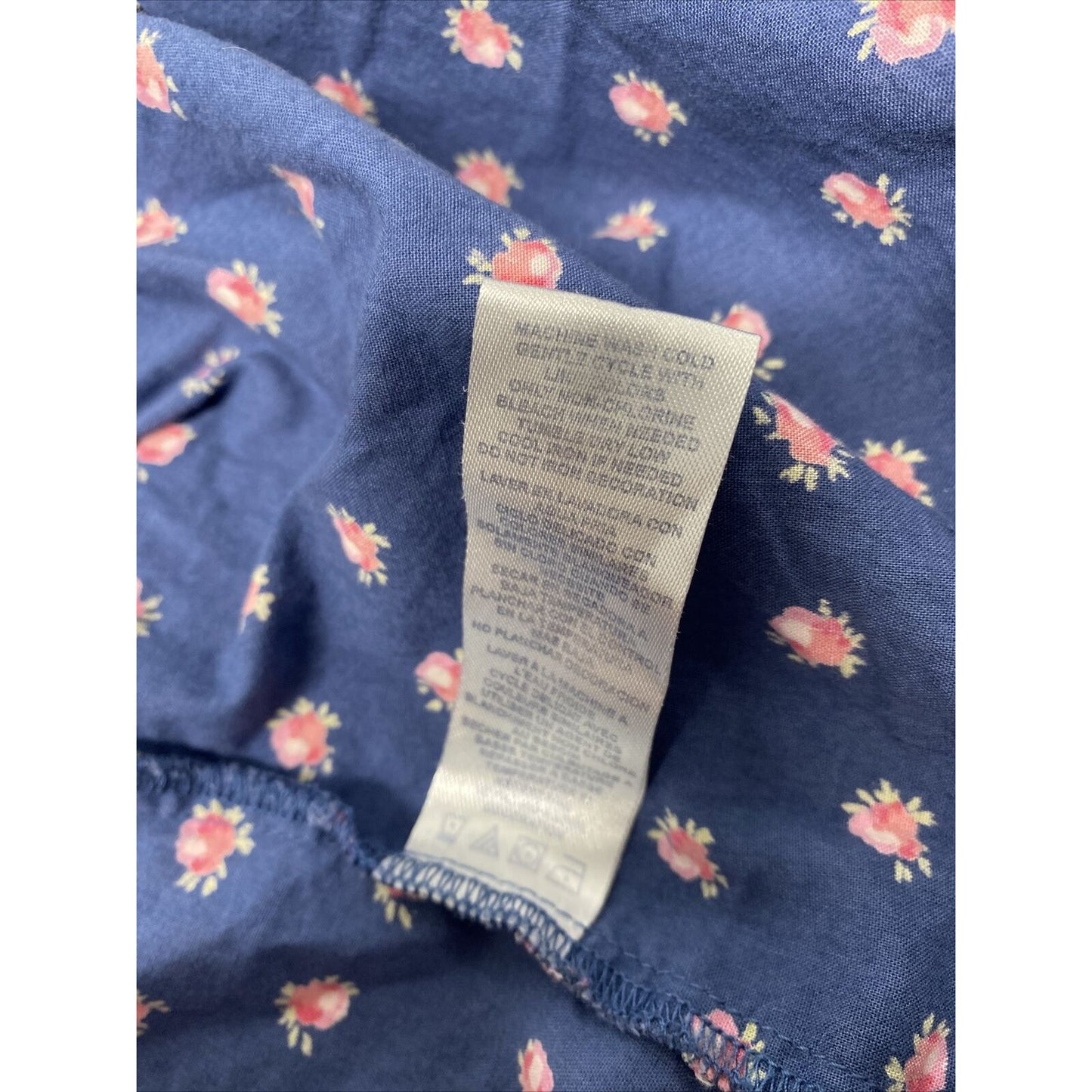 Tommy Girl Blue Floral Long Sleeve Button Up Collared Shirt Pockets Juniors L