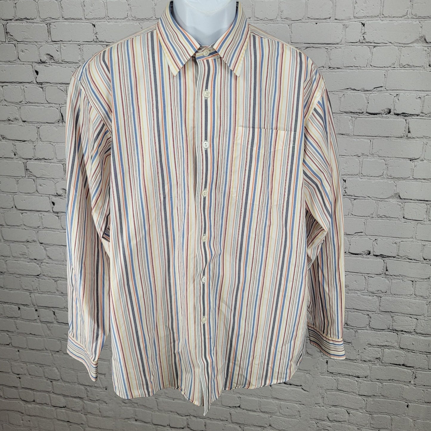LL Bean Striped Cotton Wrinkle Resistant Button Up Long Sleeve Shirt Size Large