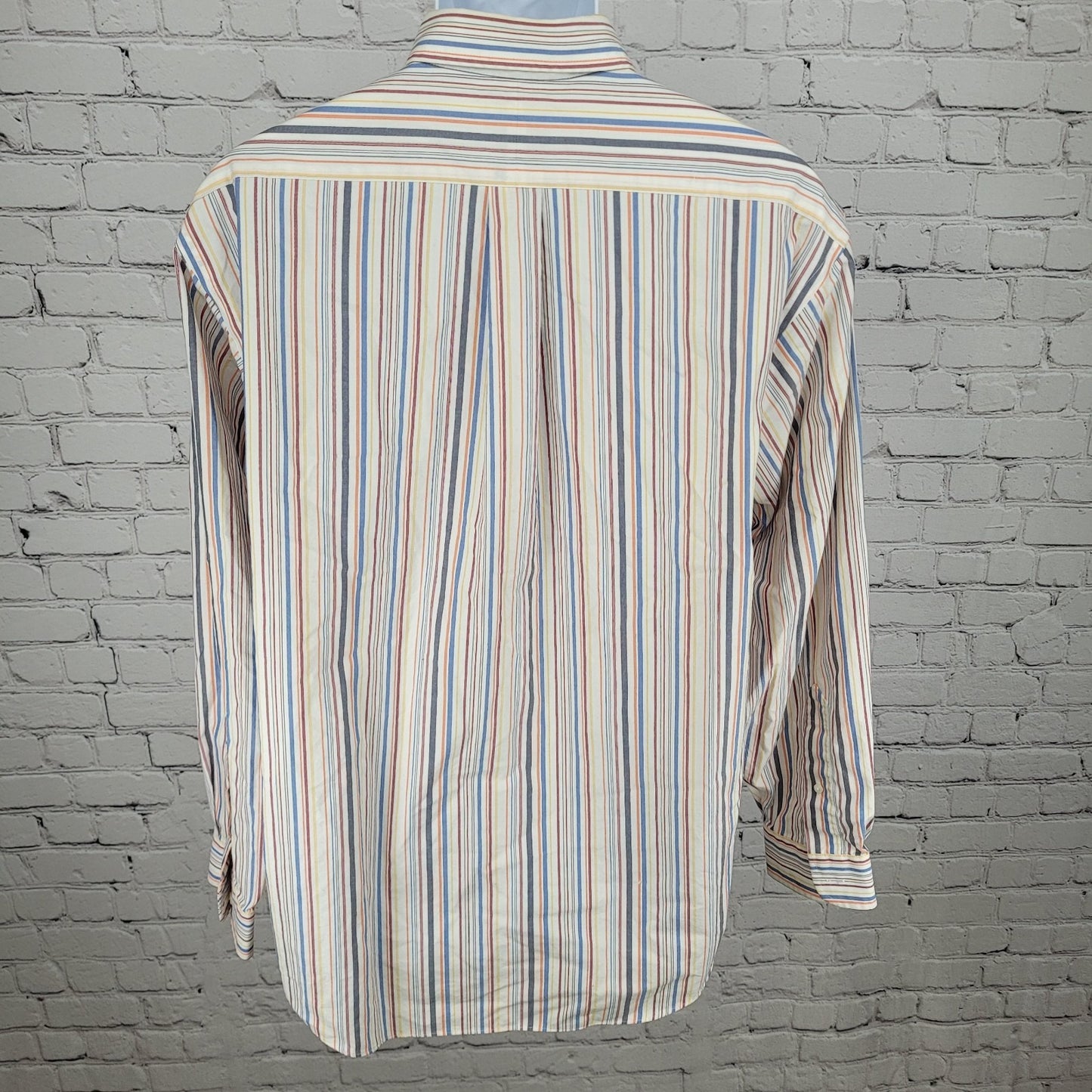 LL Bean Striped Cotton Wrinkle Resistant Button Up Long Sleeve Shirt Size Large