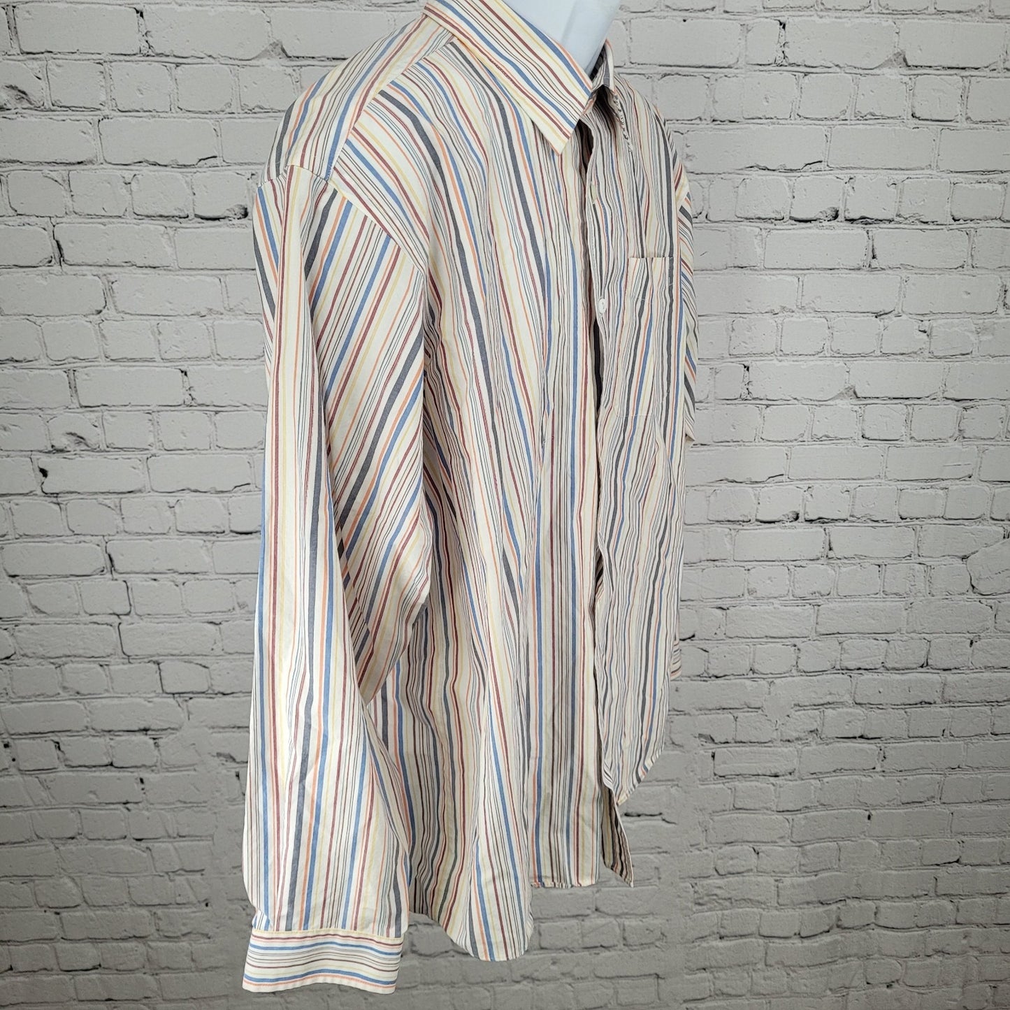 LL Bean Striped Cotton Wrinkle Resistant Button Up Long Sleeve Shirt Size Large