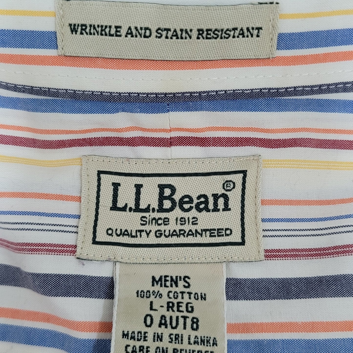 LL Bean Striped Cotton Wrinkle Resistant Button Up Long Sleeve Shirt Size Large