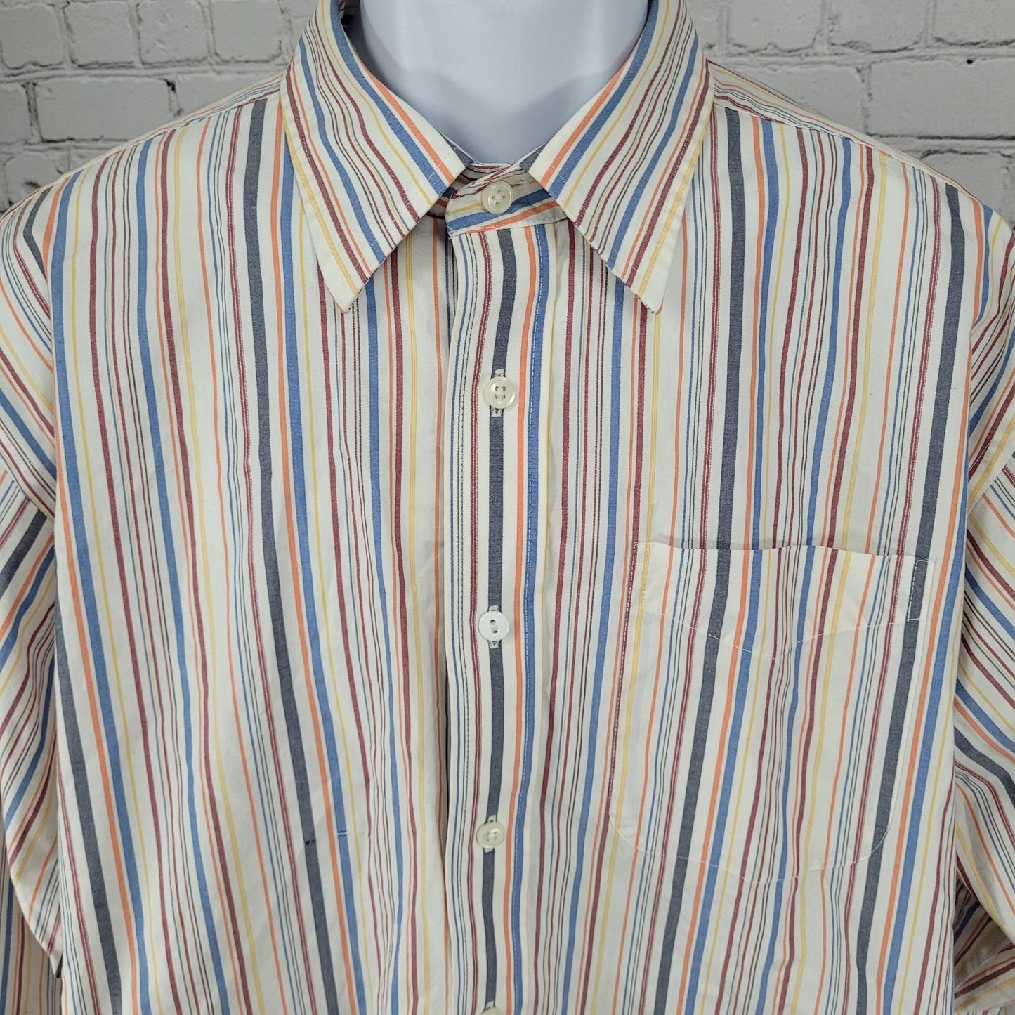 LL Bean Striped Cotton Wrinkle Resistant Button Up Long Sleeve Shirt Size Large