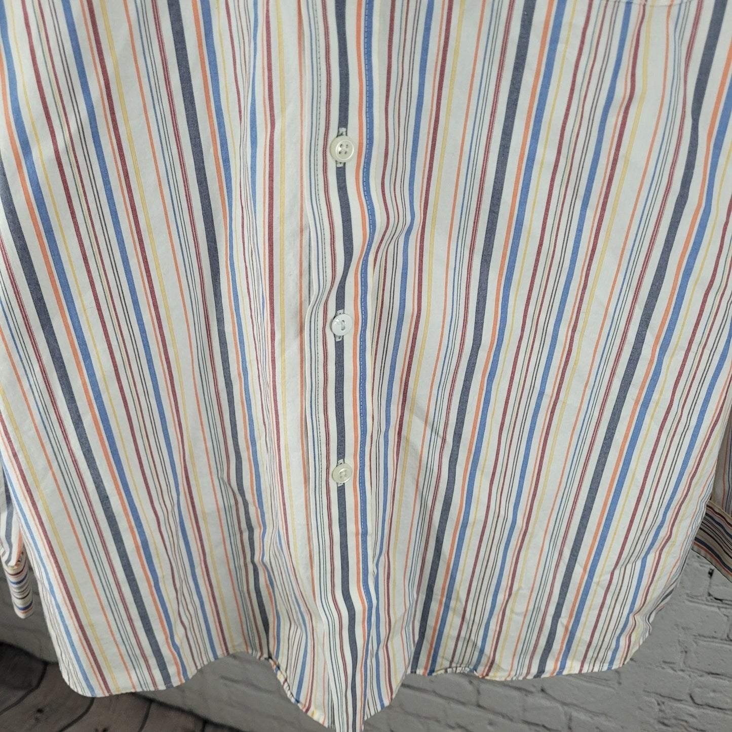 LL Bean Striped Cotton Wrinkle Resistant Button Up Long Sleeve Shirt Size Large