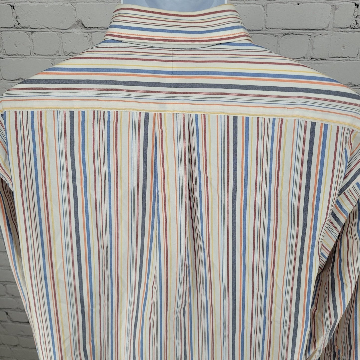 LL Bean Striped Cotton Wrinkle Resistant Button Up Long Sleeve Shirt Size Large