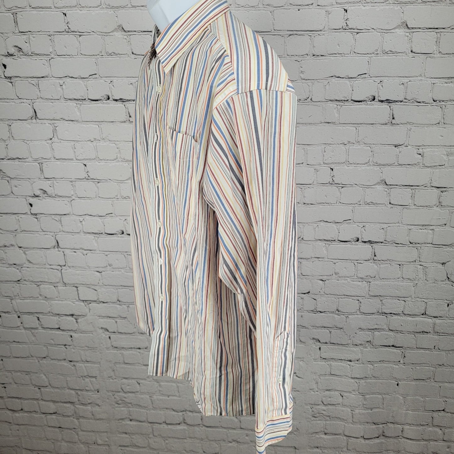 LL Bean Striped Cotton Wrinkle Resistant Button Up Long Sleeve Shirt Size Large