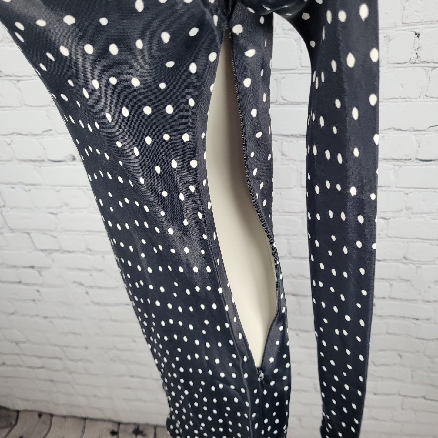 Zara Black Polka Dot Satin Stretch Long Sleeve Zipped Mini Dress Size Small S
