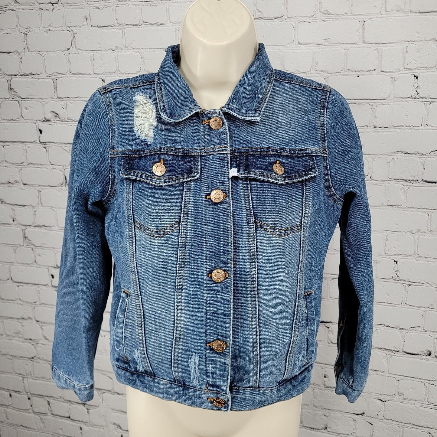 Tommy Bahama Blue Denim Distressed Pockets Buttoned Jean Jacket Girls Size 11-12