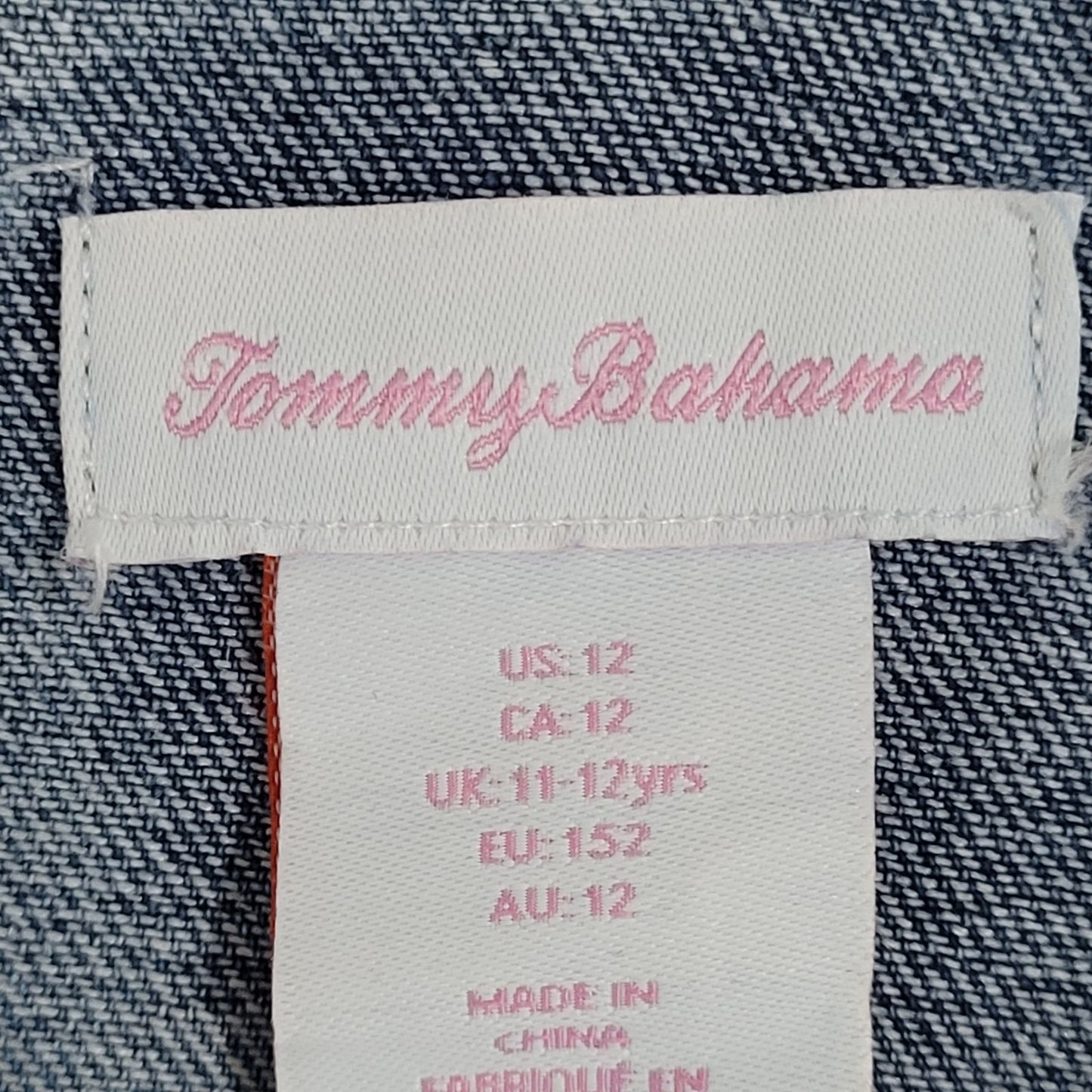 Tommy Bahama Blue Denim Distressed Pockets Buttoned Jean Jacket Girls Size 11-12