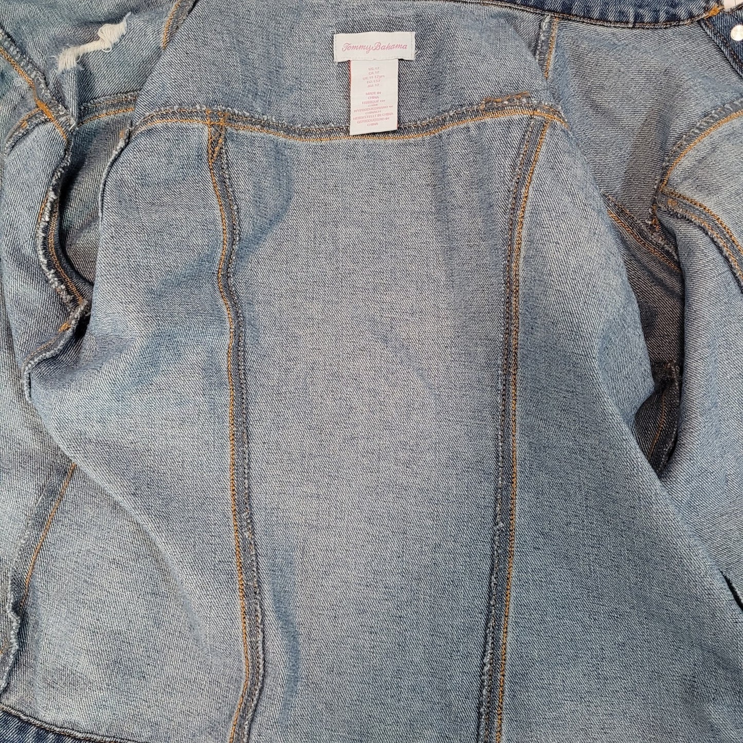 Tommy Bahama Blue Denim Distressed Pockets Buttoned Jean Jacket Girls Size 11-12