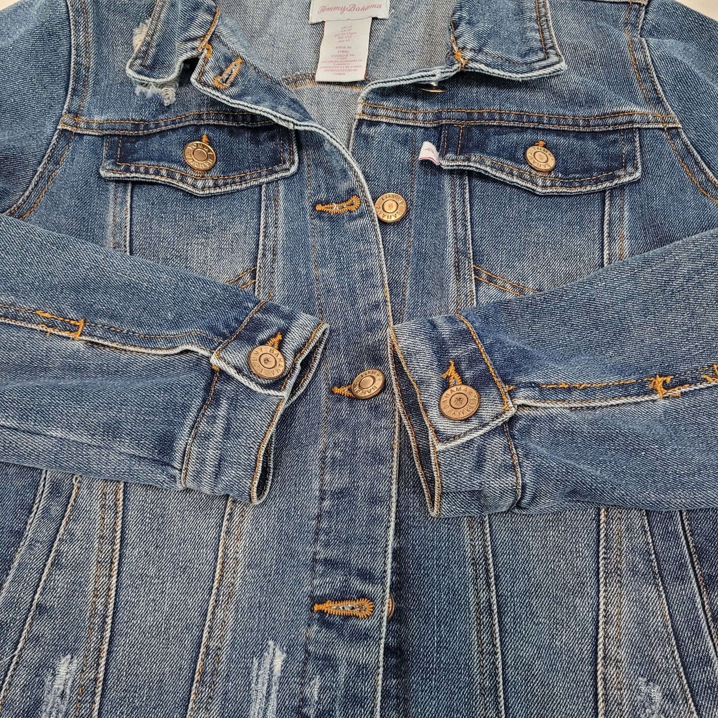Tommy Bahama Blue Denim Distressed Pockets Buttoned Jean Jacket Girls Size 11-12