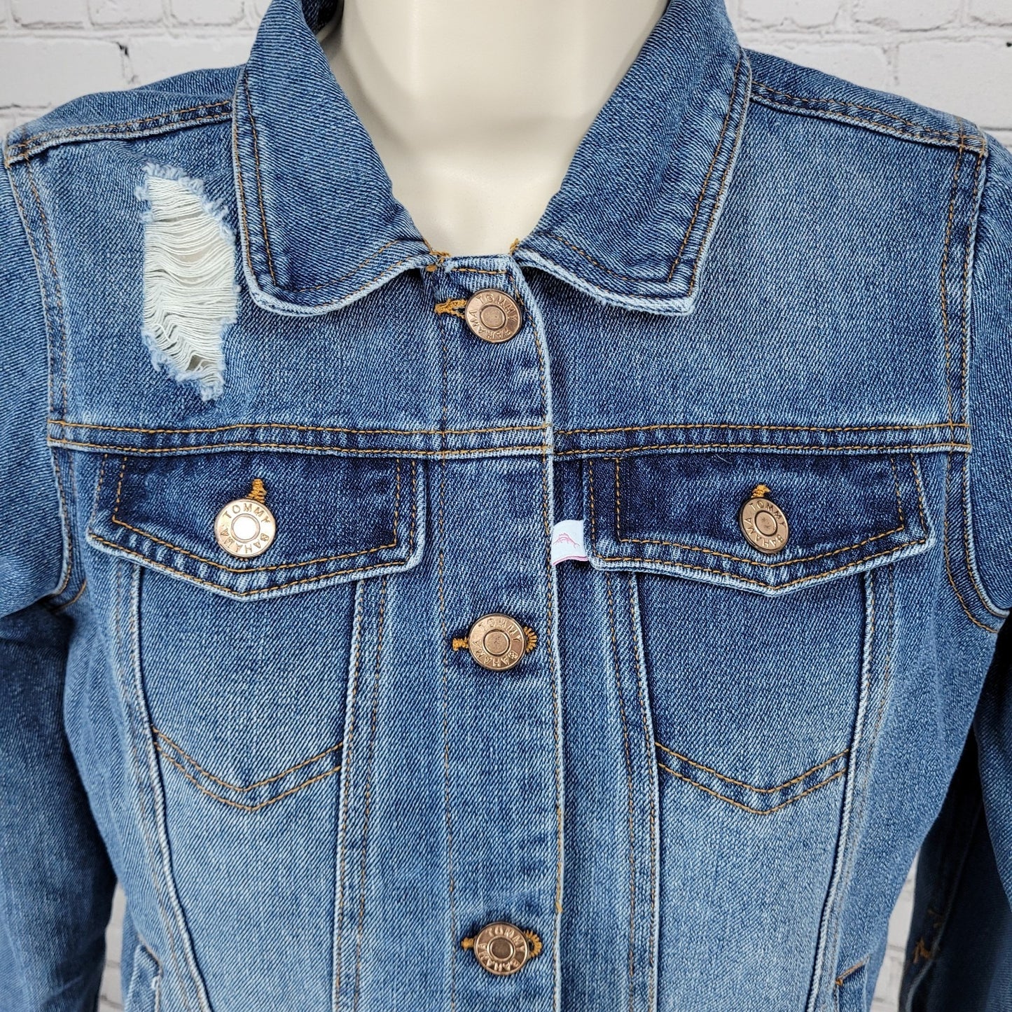 Tommy Bahama Blue Denim Distressed Pockets Buttoned Jean Jacket Girls Size 11-12