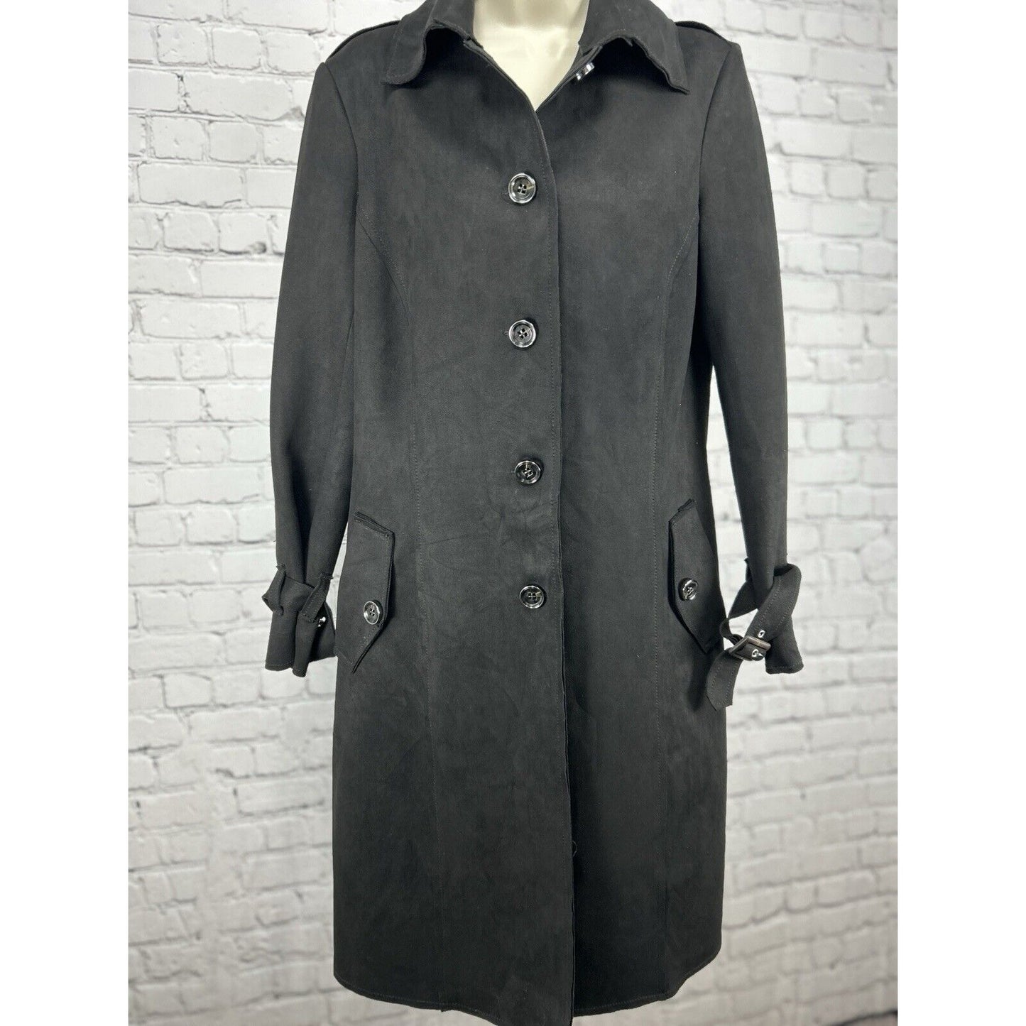 Yaly Couture Black 5 Button Collared Long Sleeve Over Coat Jacket Size Medium M