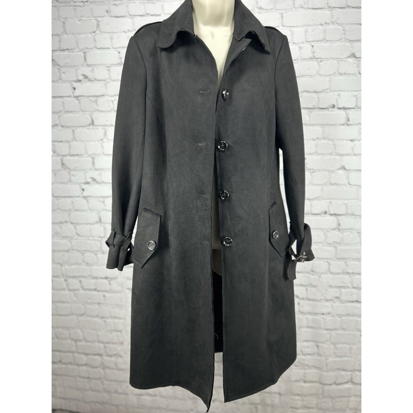 Yaly Couture Black 5 Button Collared Long Sleeve Over Coat Jacket Size Medium M