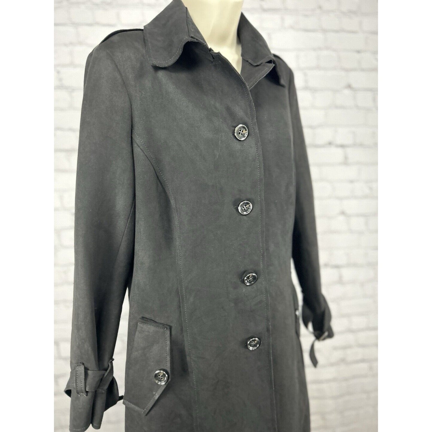 Yaly Couture Black 5 Button Collared Long Sleeve Over Coat Jacket Size Medium M