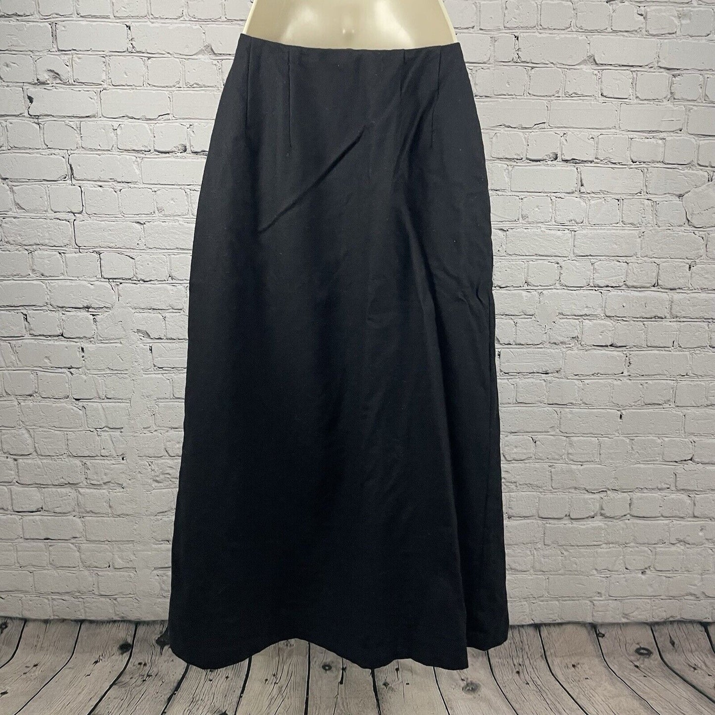Morton Bernard Black 100% Wool A Line Midi Skirt Lined Pockets Petite Size 12P
