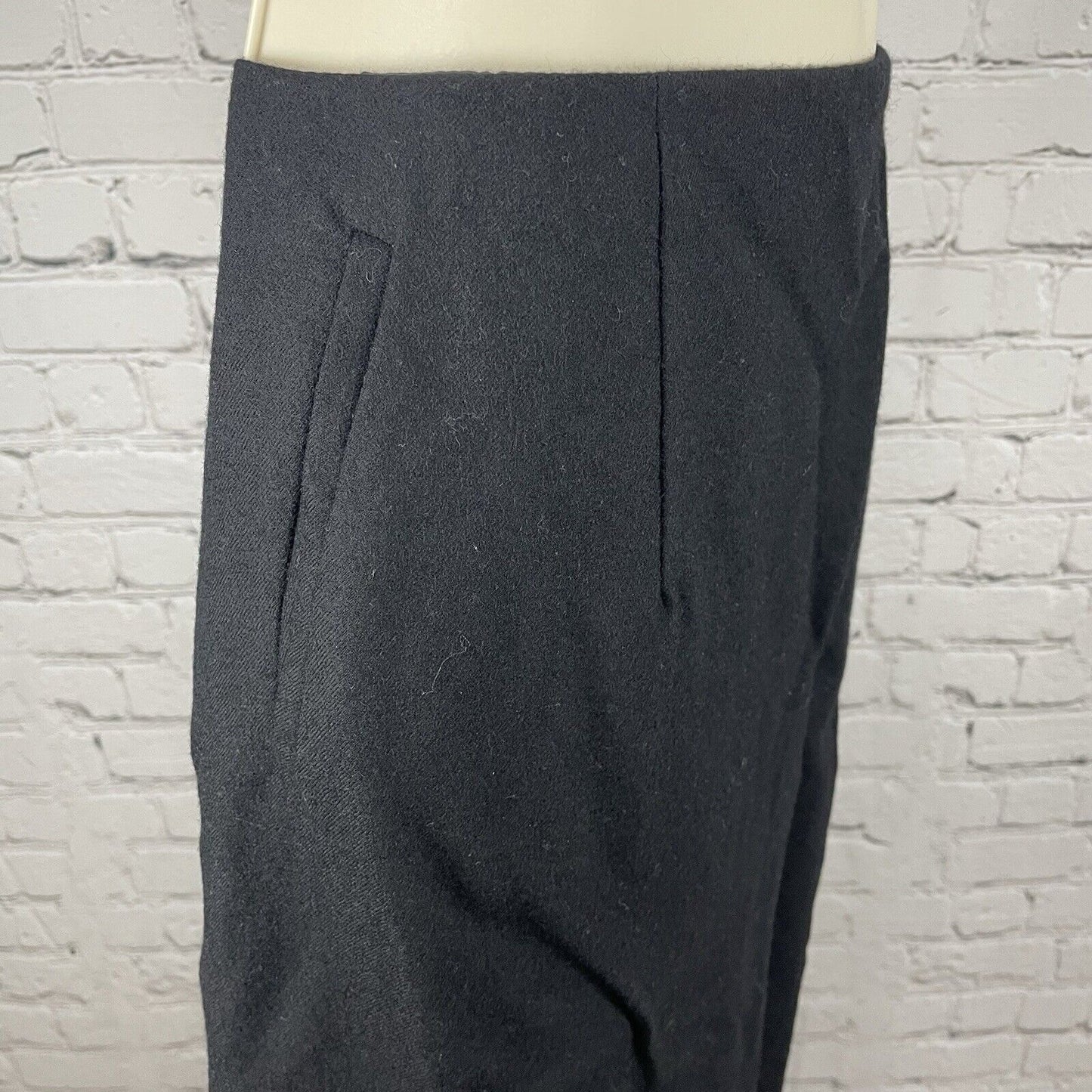 Morton Bernard Black 100% Wool A Line Midi Skirt Lined Pockets Petite Size 12P