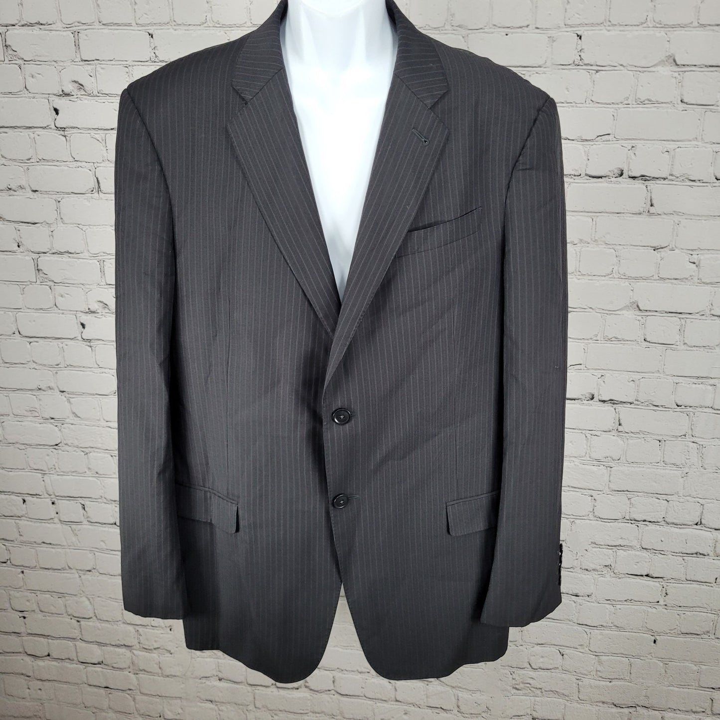 Armani Collezioni Black 100% Wool Executive Pinstripe Blazer Italy Made Size 44L